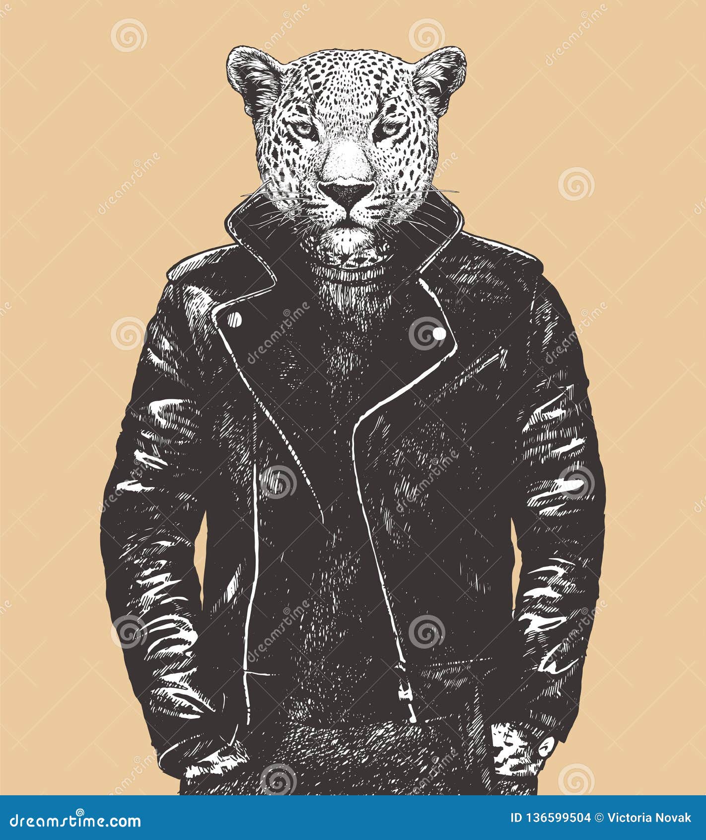 Portrait of Leopard in Leather Jacket, Hand-drawn Illustration, Vector Stock Vector - Illustration of knitted, cute: 136599504 Portrait of Leopard in Leather Jacket, Hand-drawn Illustration, Vector Stock Vector - Illustration of knitted, cute: 136599504