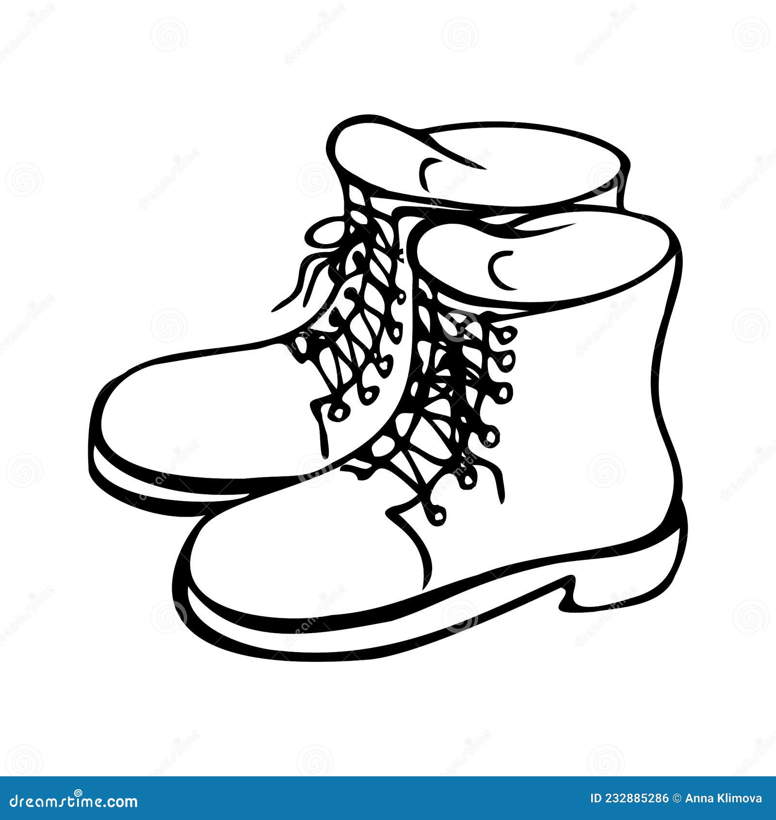 Hand Drawn Illustration of Boots in Doodle Style. Stock Vector