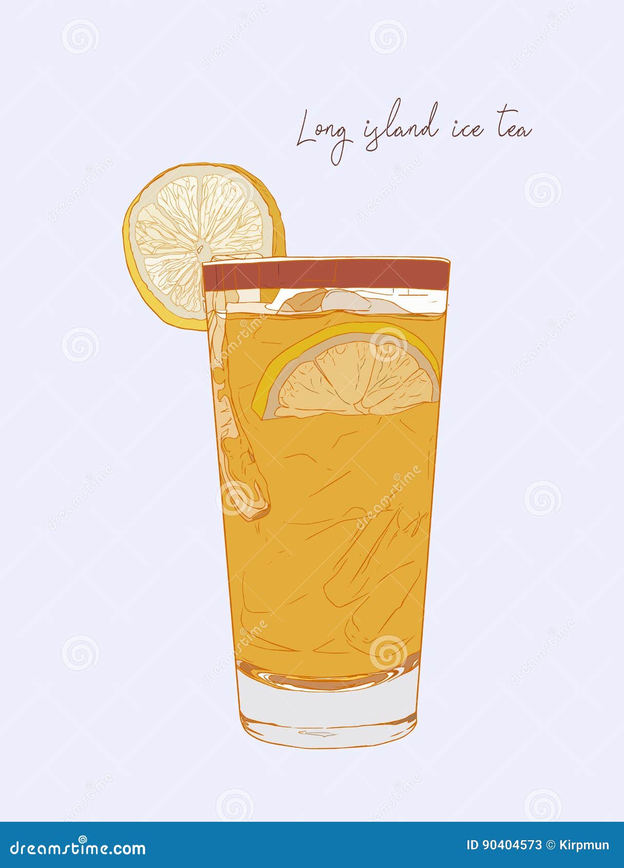 Hand Drawn Illustration of Cocktail Long Island Ice Tea. Vector Stock