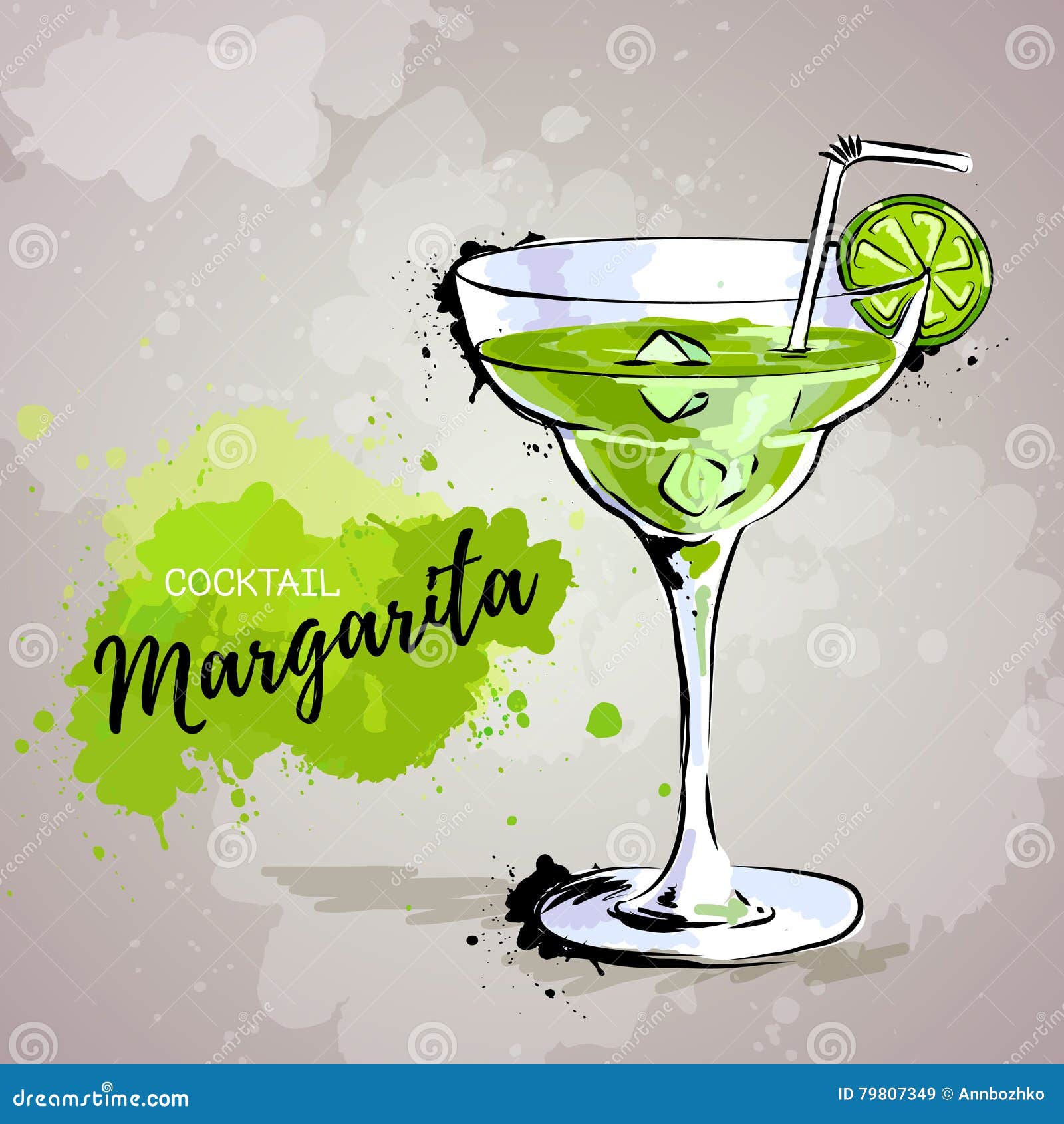 hand drawn  of cocktail margarita