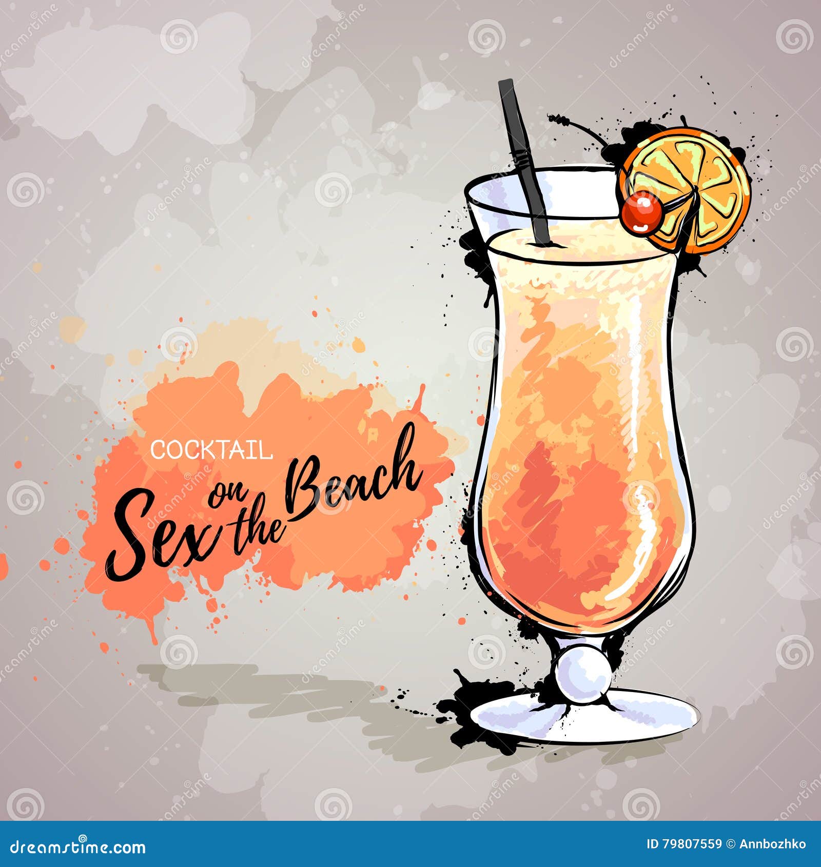 Hand Drawn Illustration Of Cocktail Sex On The Beach