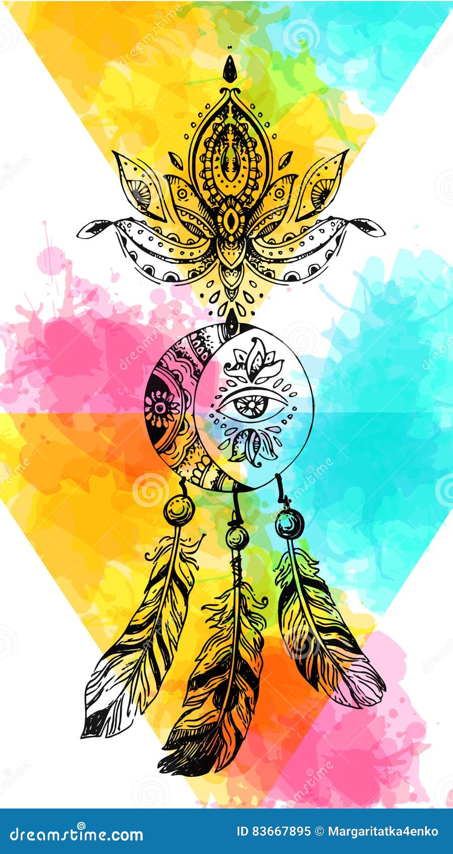 Hand Drawn Illustration Dreamcatcher Stock Vector Illustration of