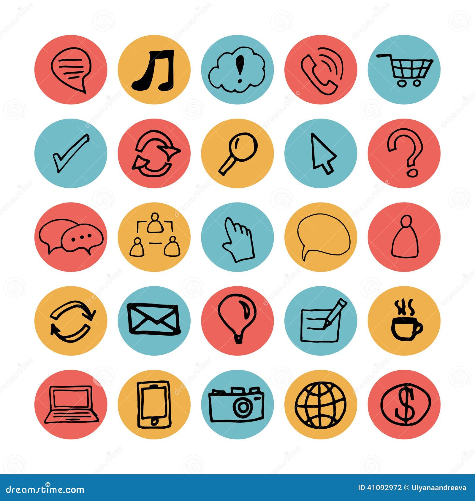 Hand Drawn Illustration Flat Icons Stock Vector Illustration of