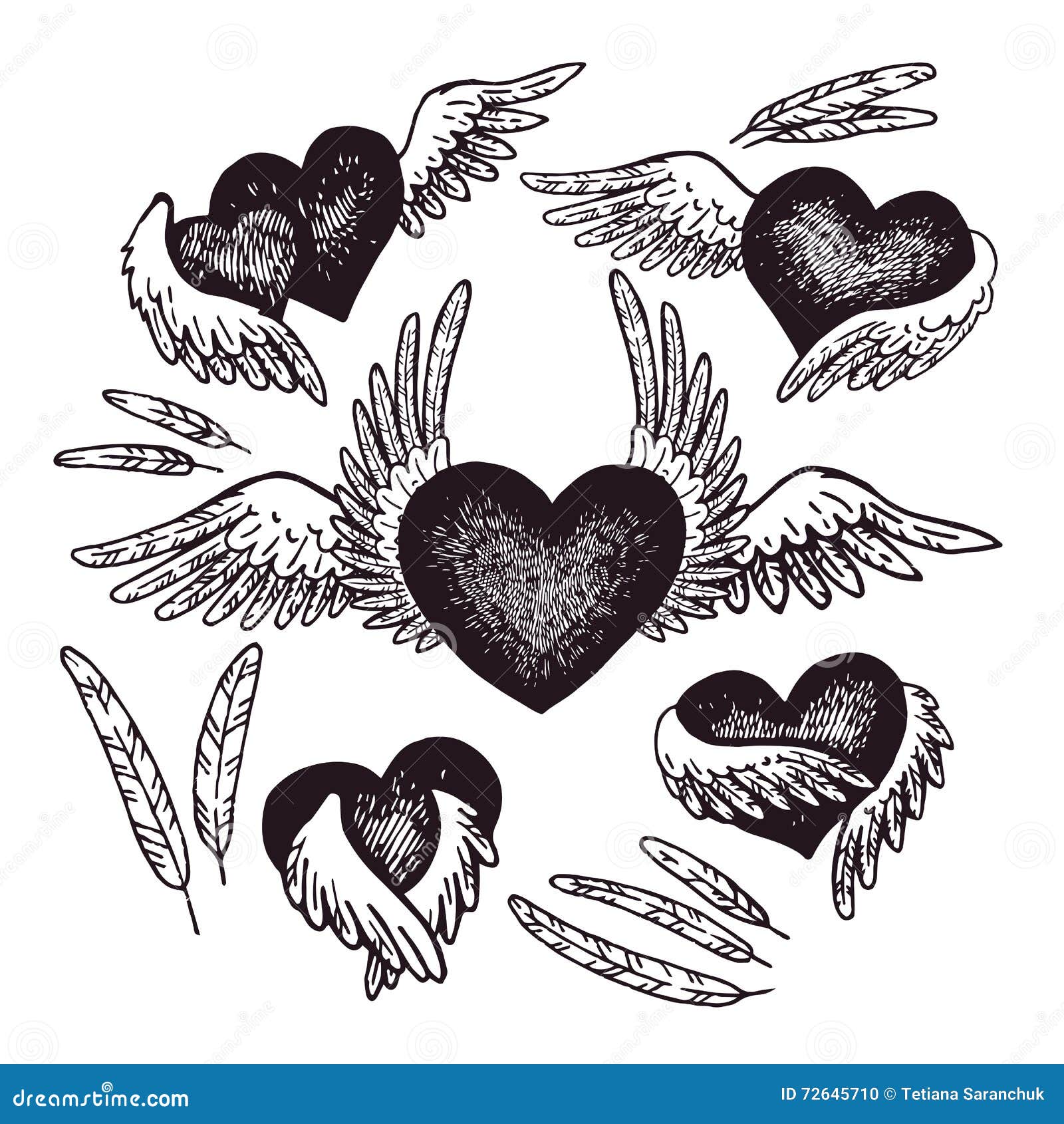 Hand-drawn Illustration Of Heart With Angel Wings. Vector ...