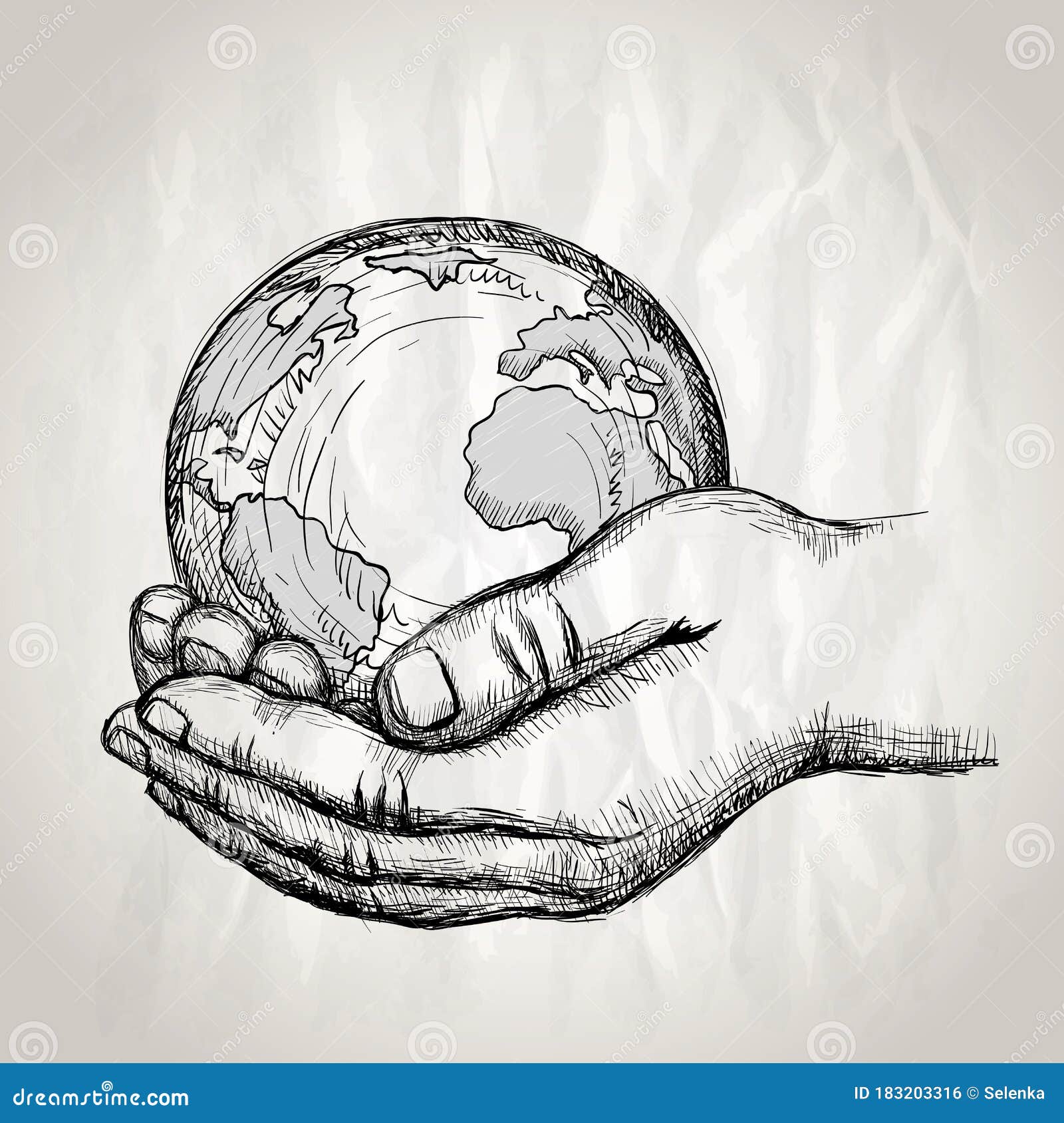 hand drawn illustration of a hand with a leaf and earth 10251696 Vector Art  at Vecteezy