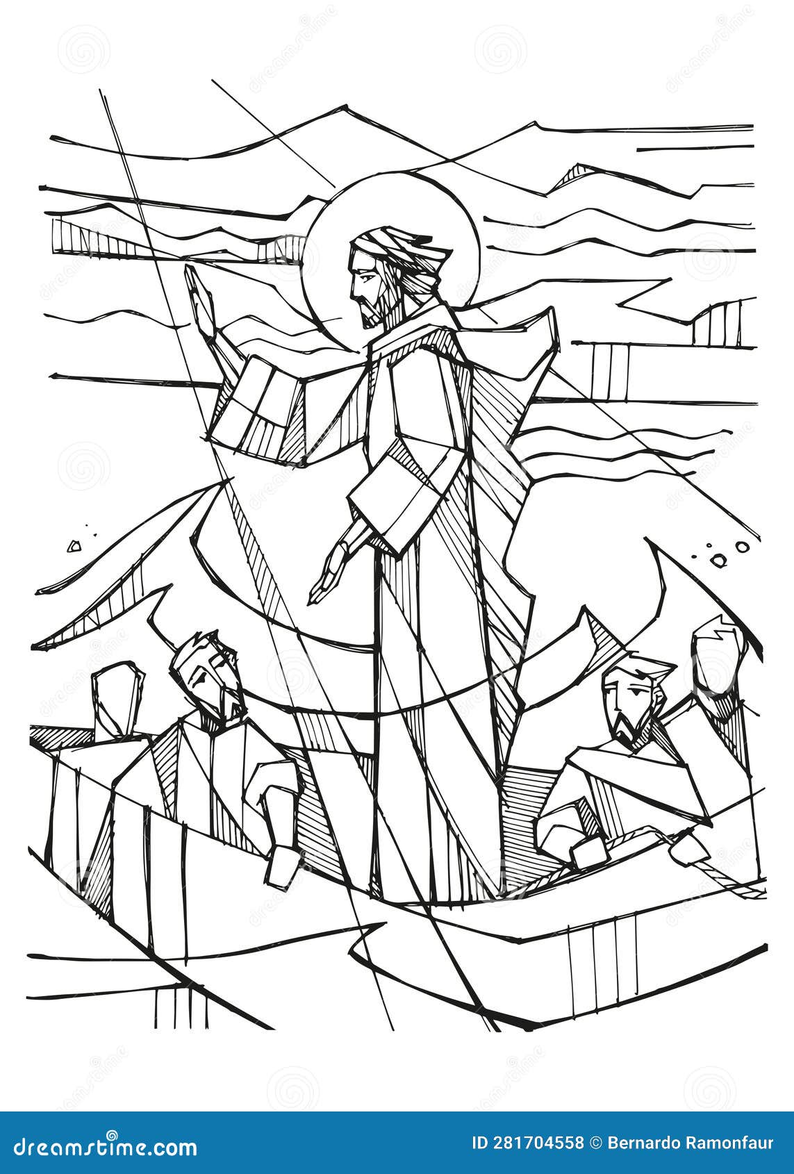 Jesus Calms The Storm Illustration On Old Scroll CartoonDealer jesus-calms-the-storm-illustration-on-old-scroll-cartoondealer