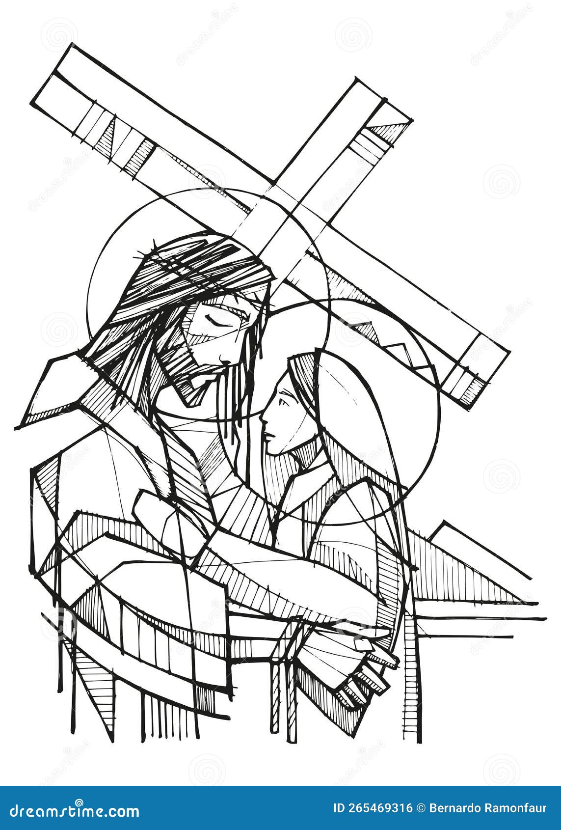 Hand Drawn Illustration of Jesus Finding His Mother Stock Vector ...