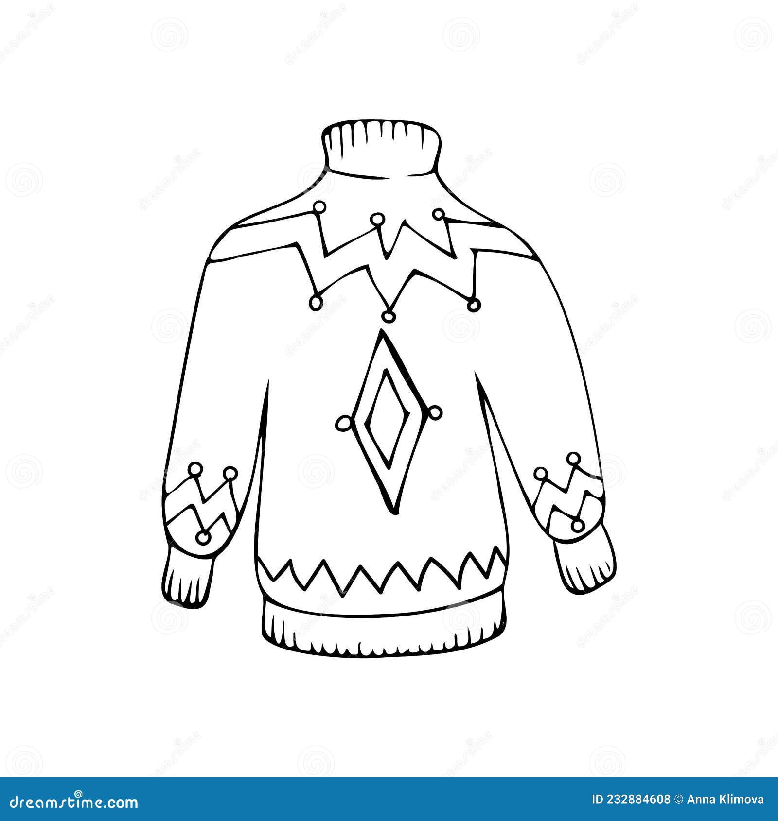 Hand Drawn Illustration of Knitted Warm Sweater in Doodle Style. Stock ...