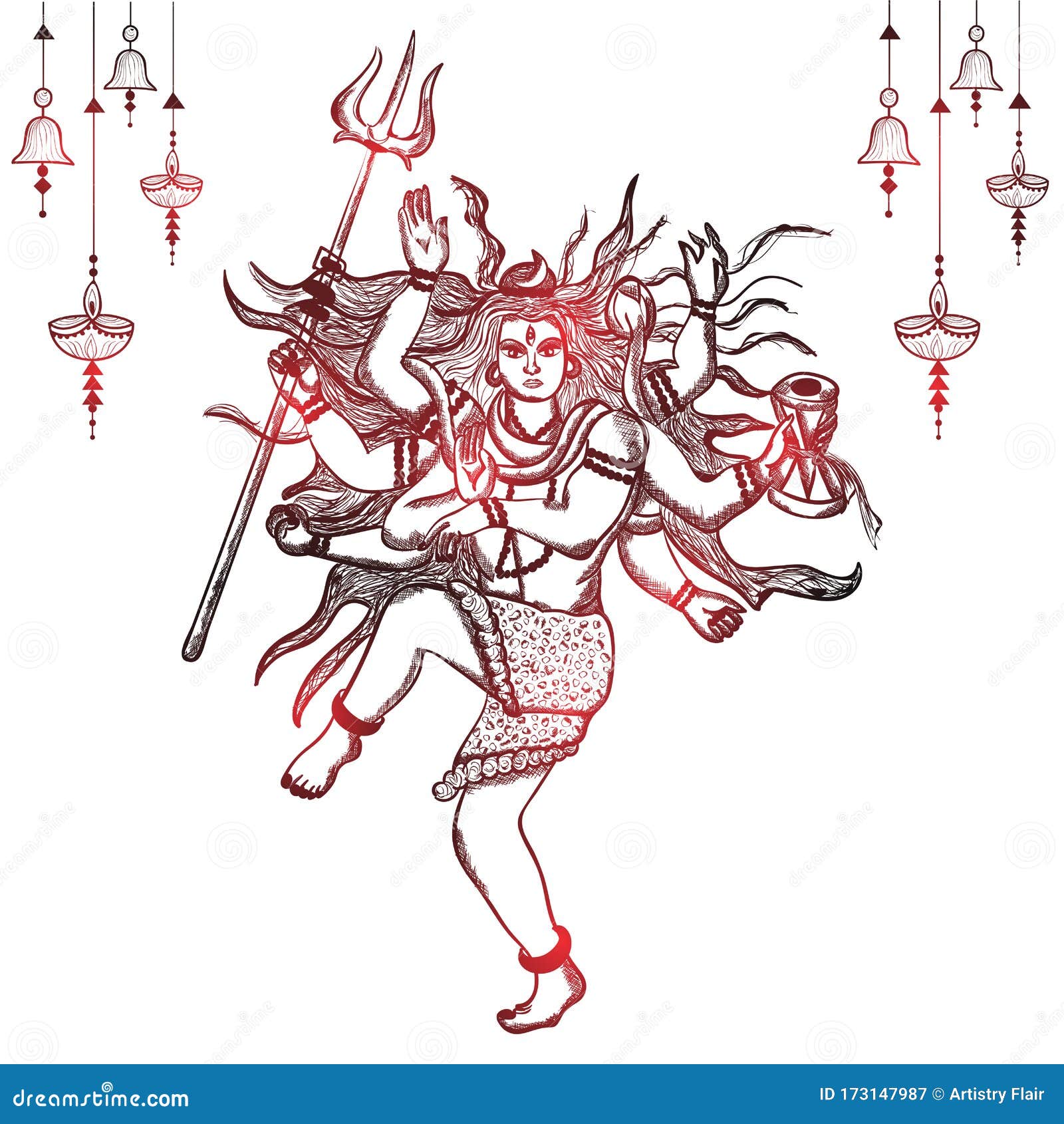Hand Drawn Illustration of Lord Shiva in Hindu Mythology with Red Shine .  Sketch of Lord Shiva in Natraj Dance for Shivratri or Stock Illustration -  Illustration of devotion, mahakaal: 173147987