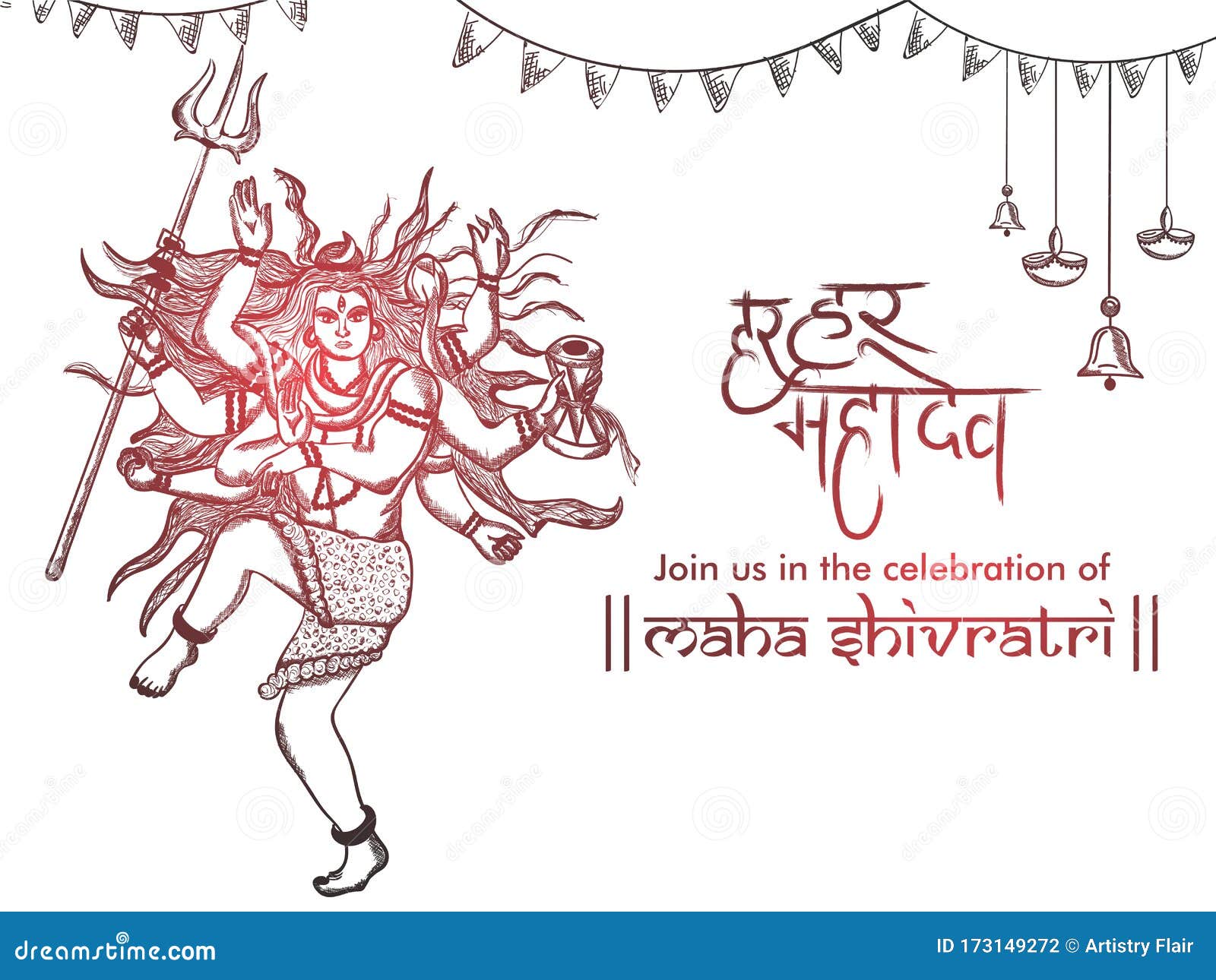 hand drawn  of lord shiva in hindu mythology. sketch of lord shiva in natraj dance for shivratri or mahashivratri with