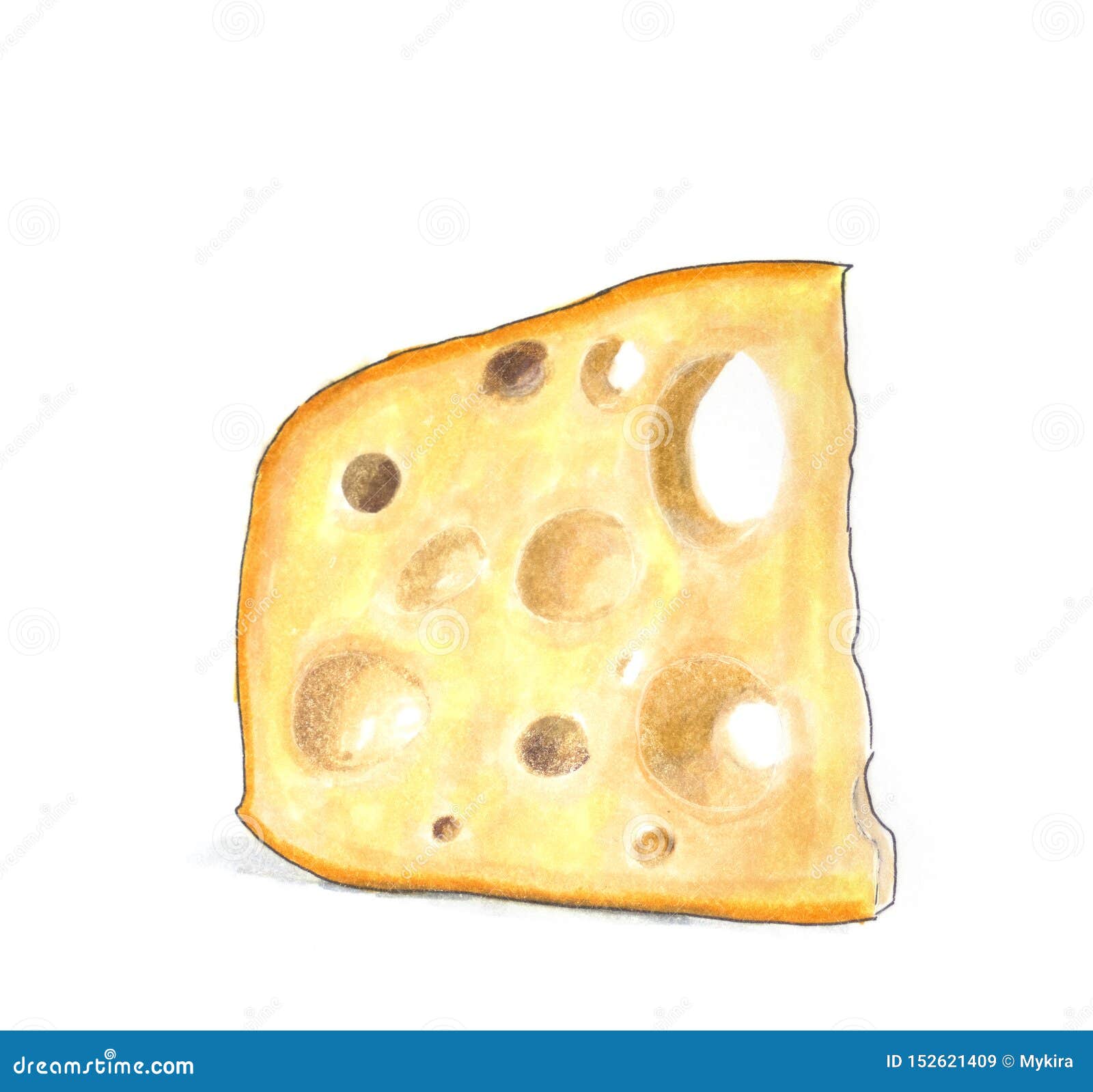 Hand Drawn Illustration. Slice of Swiss Cheese Stock Illustration
