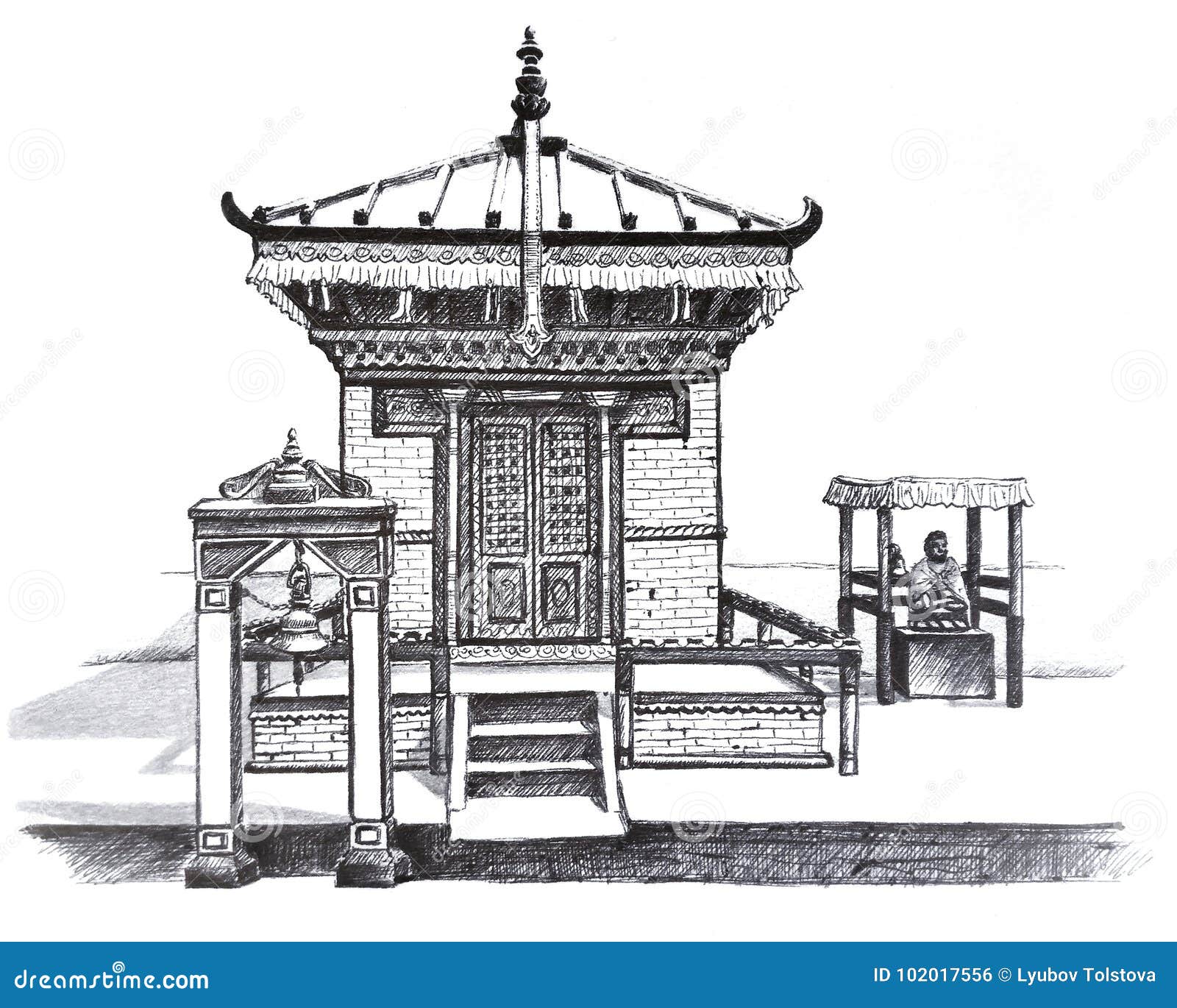 Graphic Illustration of Small Buddhist Temple in Nepal. Stock