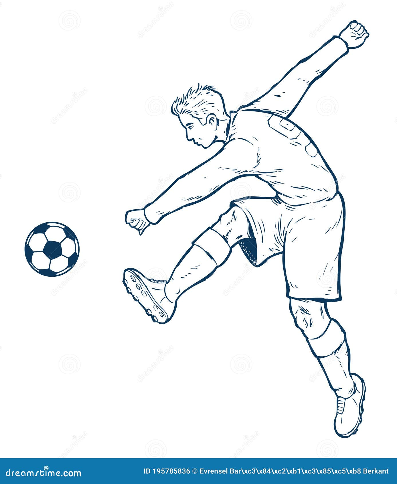 Hand Drawn Illustration of a Striker Who Kicking a Ball. Stock ...