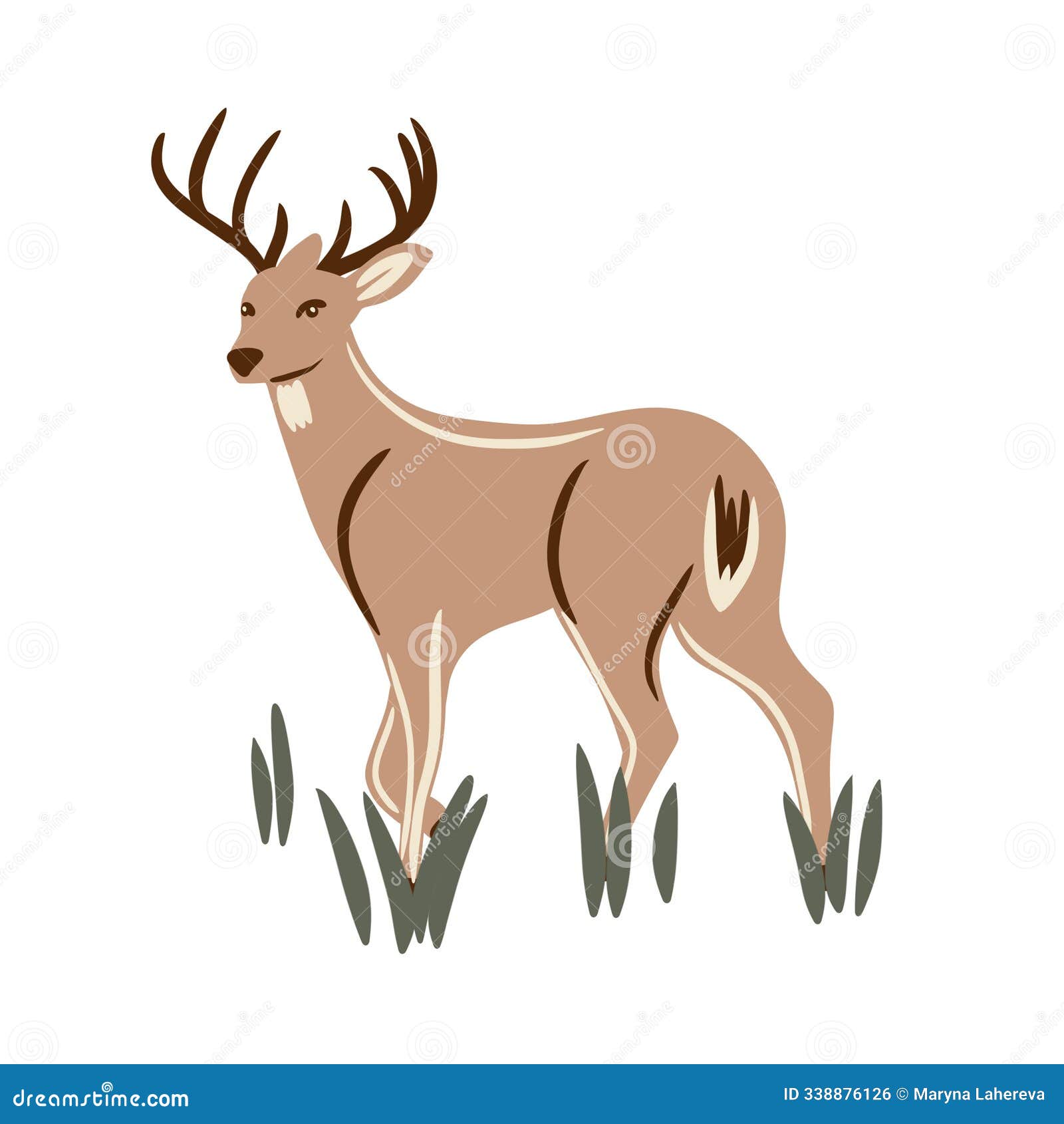 hand drawn  of wild forest deer in grass. wood woodland animal standing in nature, elegant simple minimalist