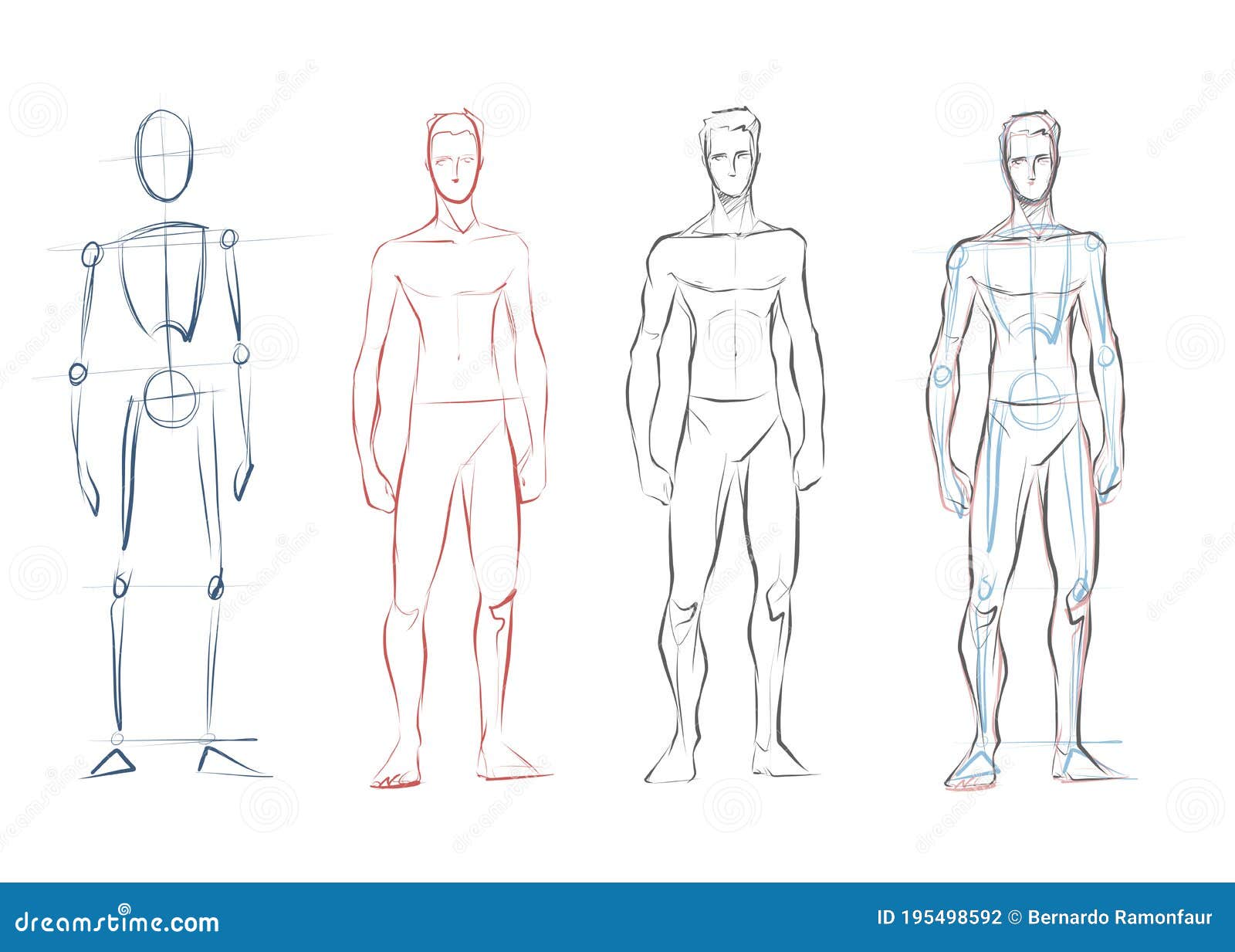 Male Body Outline Sketch Fashion hero man figure set vector