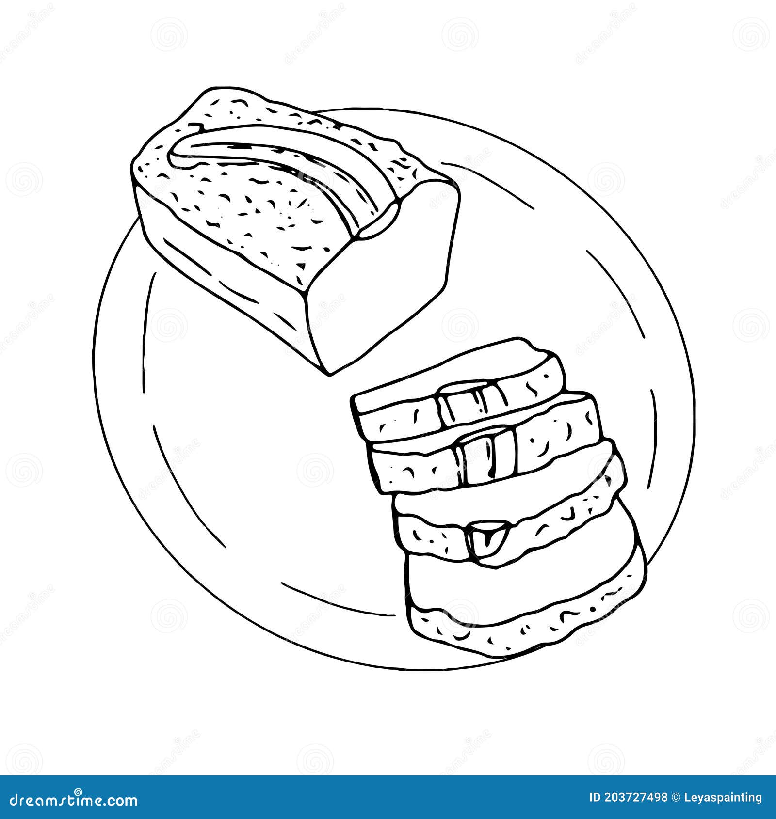 Hand Drawn Image of the Banana Bread. Vector Illustration, Isolated on