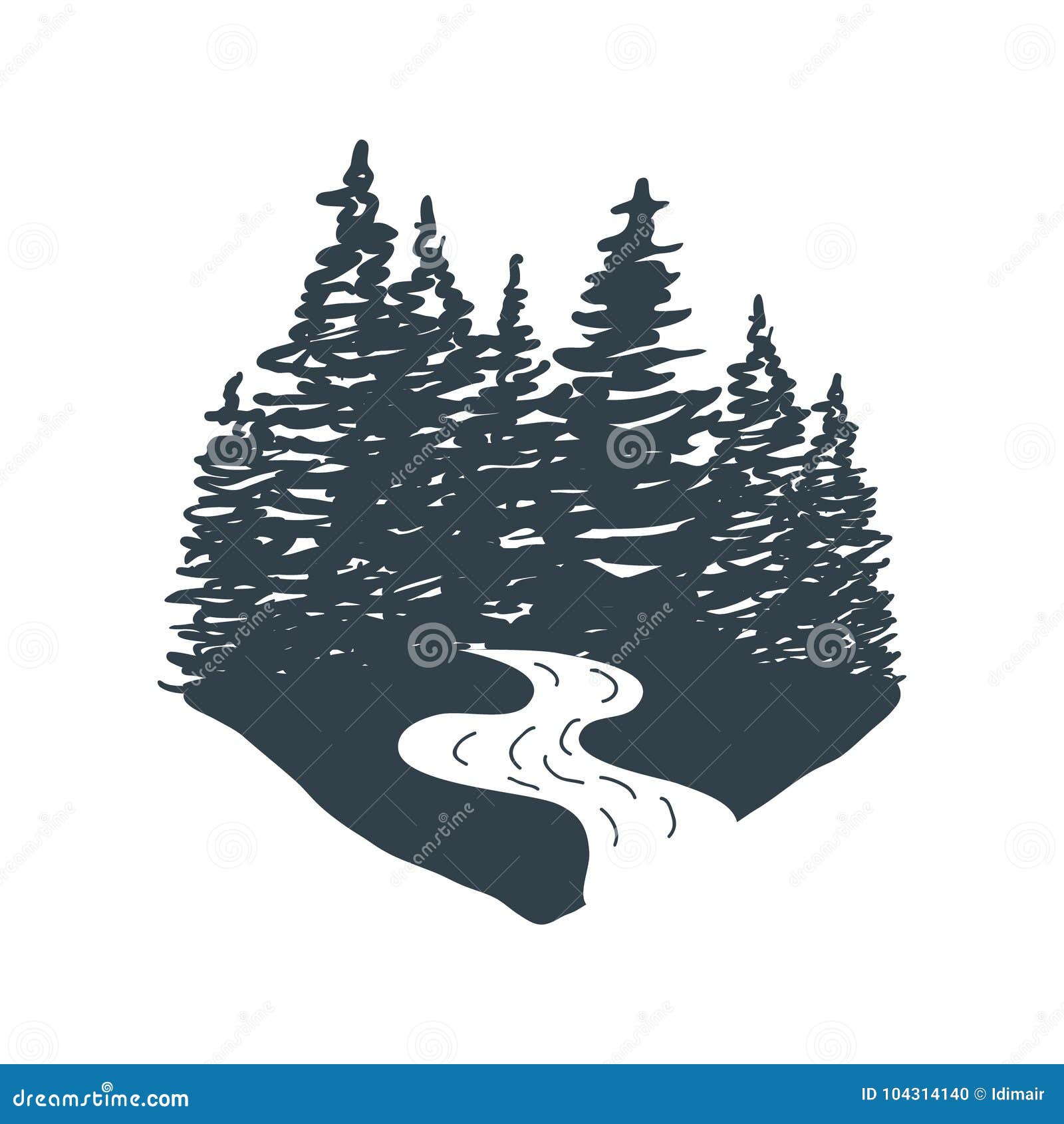 Hand Drawn Inspirational Label with Textured Forest. Vector Stock ...