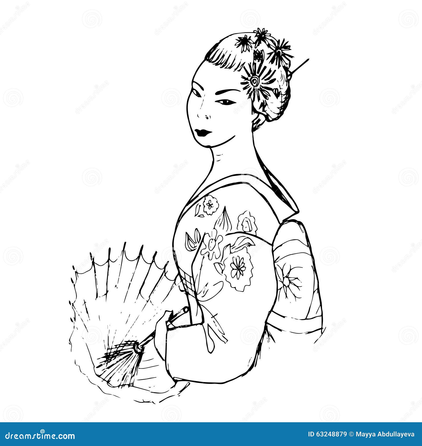 Hand drawn japanese woman stock vector. Illustration of locations ...