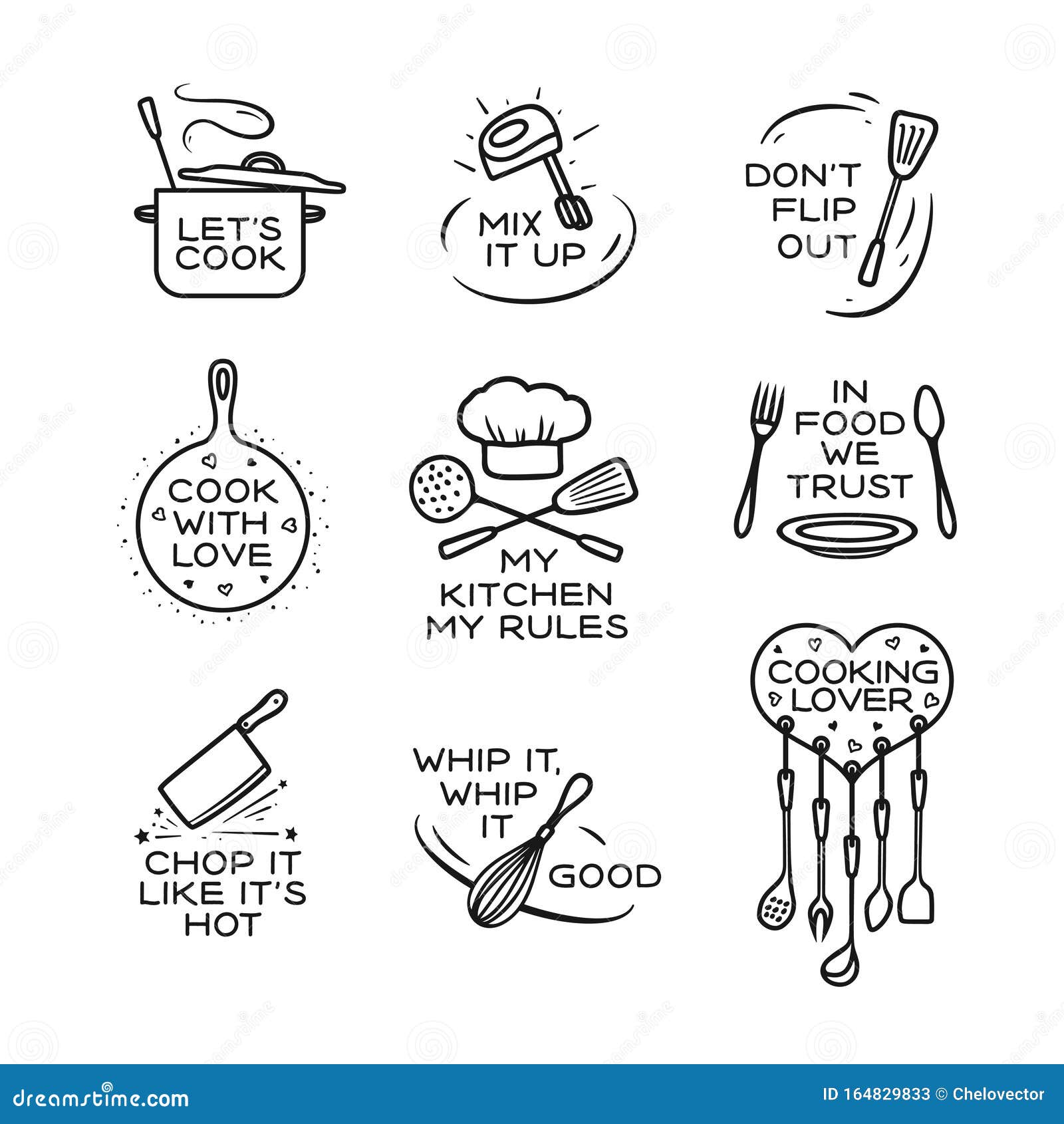 Set of hand drawn funny sayings for kitchen or restaurant poster Stock  Vector