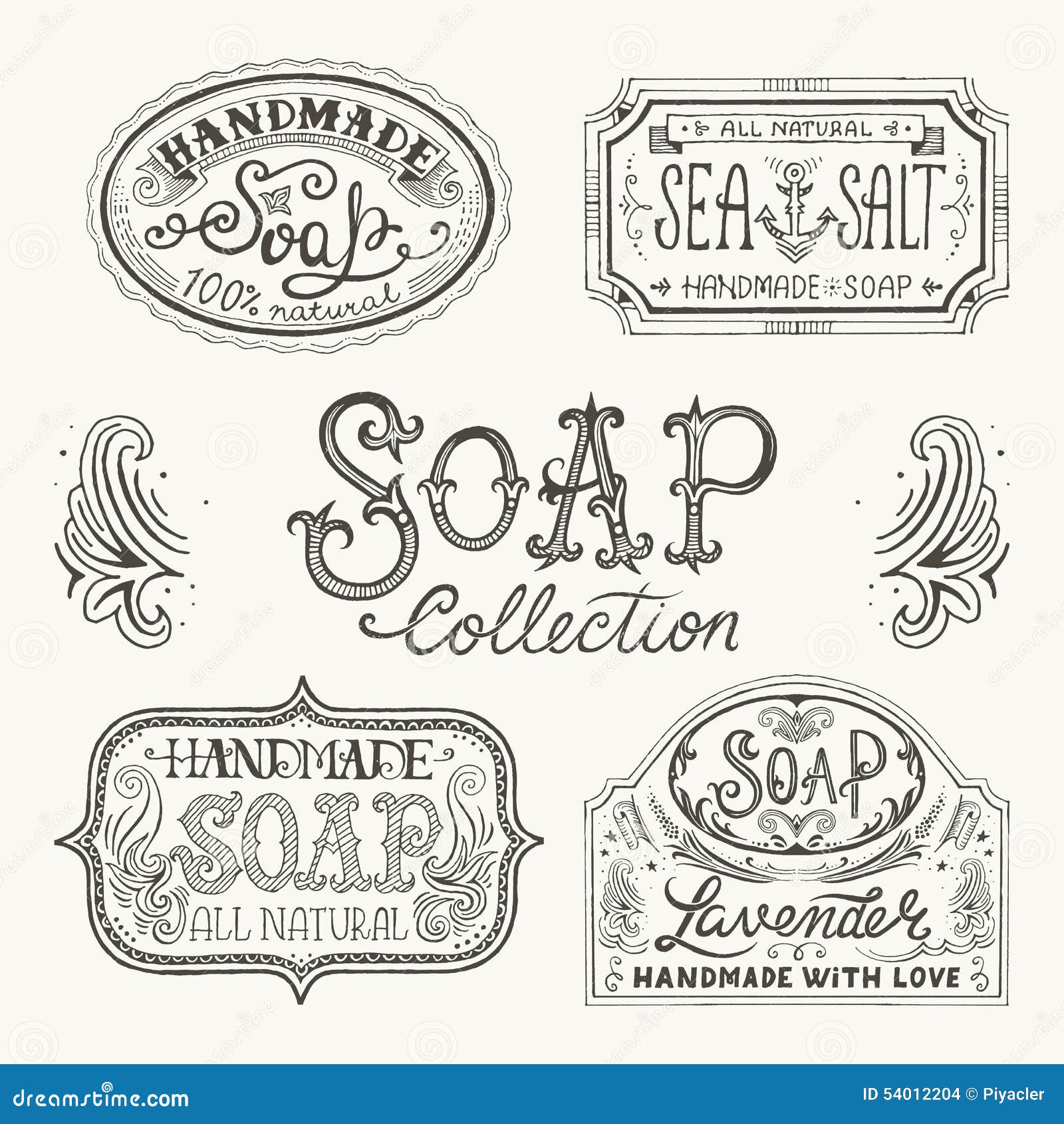 Hand Drawn Labels And Patterns For Handmade Soap Bars. Stock Vector