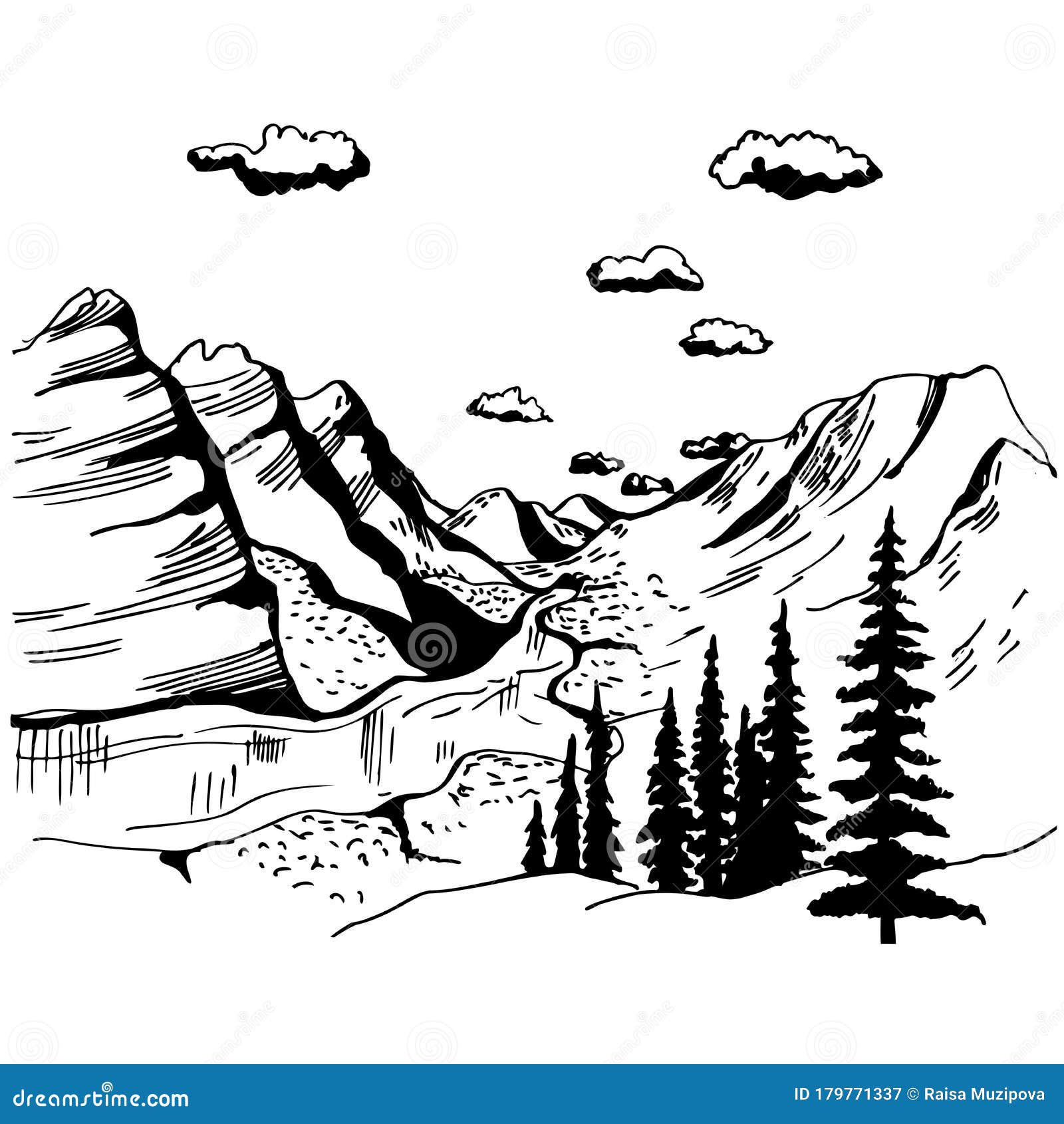 Landscape with Mountains. Vector Sketch Illustration Stock Vector ...