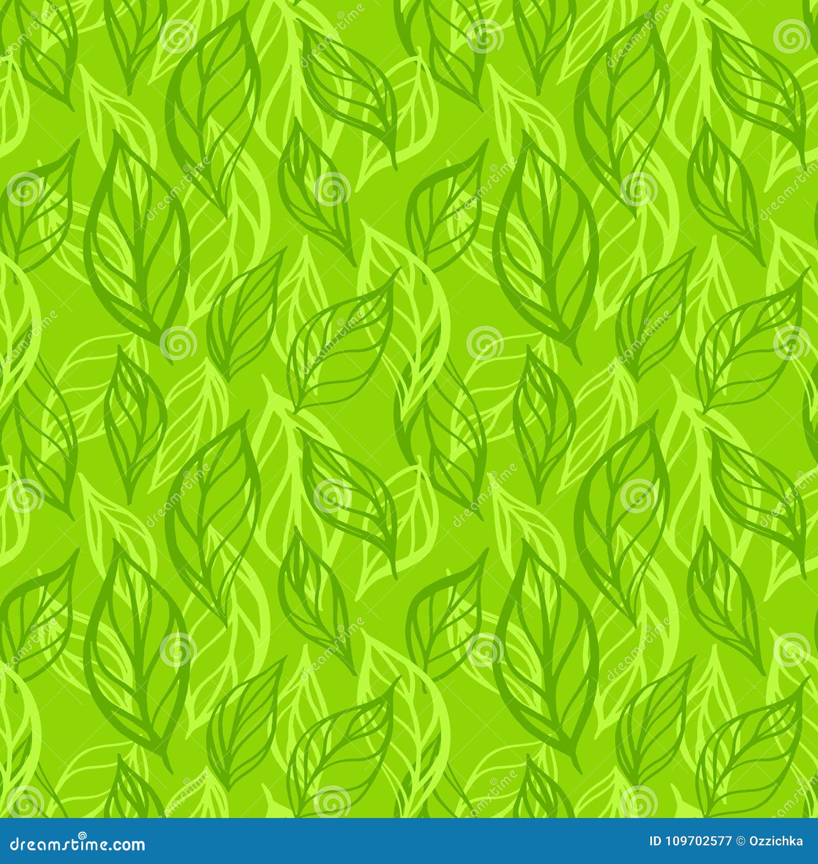 Hand Drawn Leaf Seamless Pattern. Tea Leaves Vector Illustration