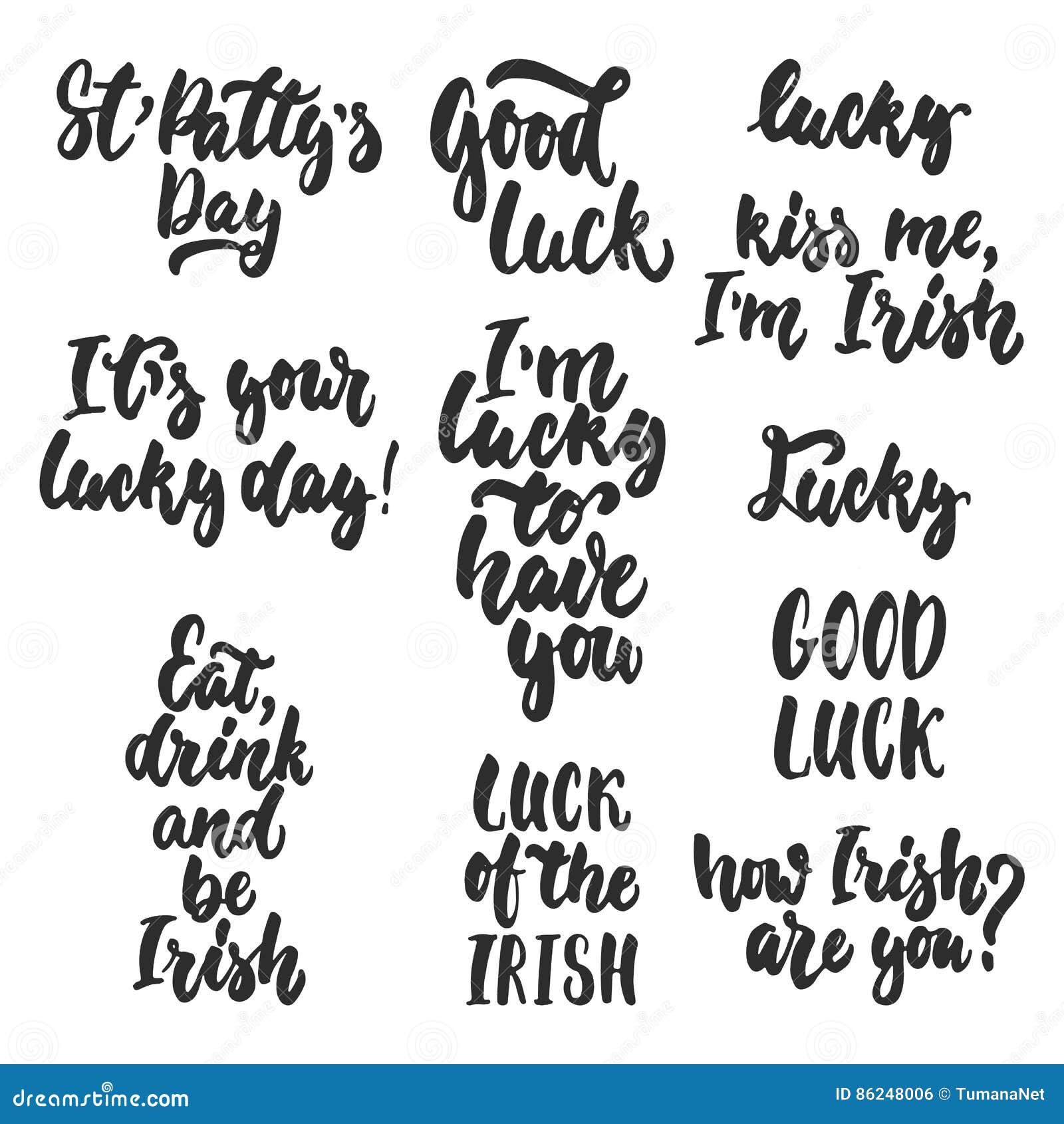 Hand Drawn Lettering Phrases Set for Irish Holiday Saint Patrick`s Day  Isolated on the White Background. Fun Brush Ink Inscription Stock Vector -  Illustration of isolated, holiday: 86248006