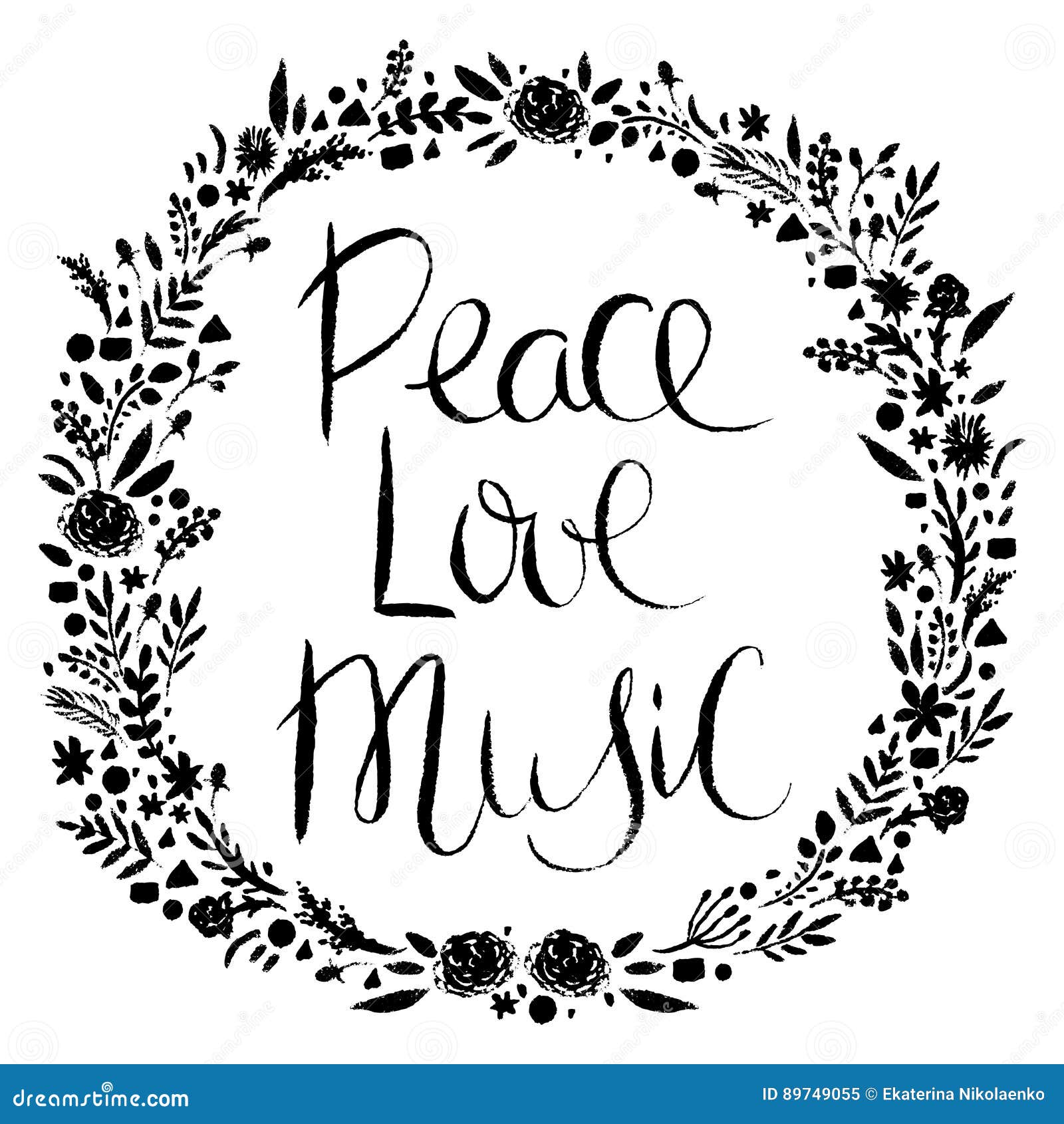 Sticker Peace Love Music Groovy Notebook Doodles Vector Set 