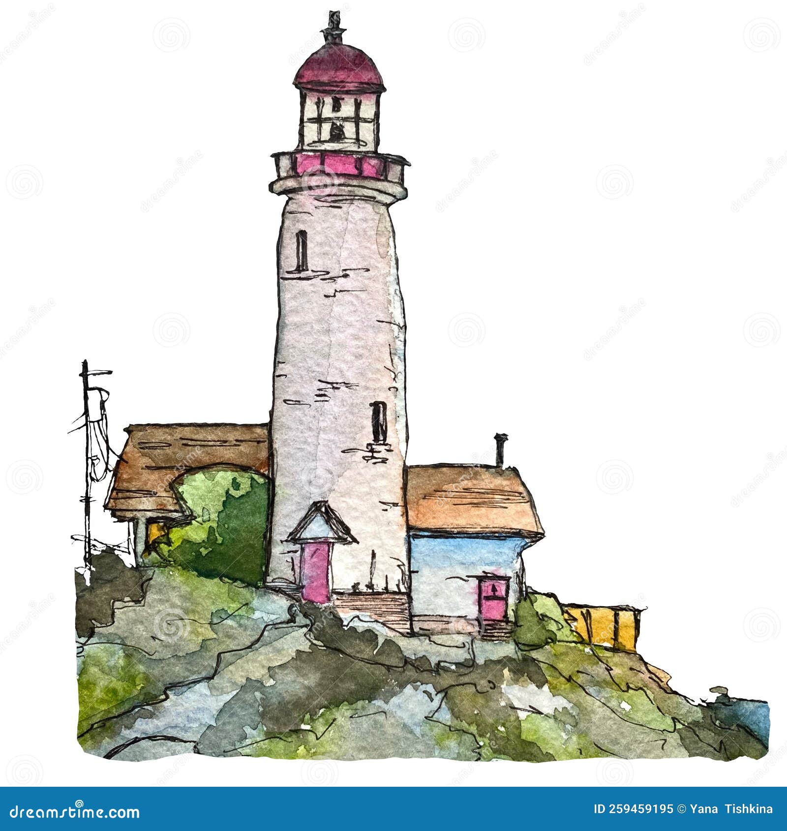 Sketch of the lighthouse that stands on the island coloring book  caricature isolated object on a white background vector  CanStock