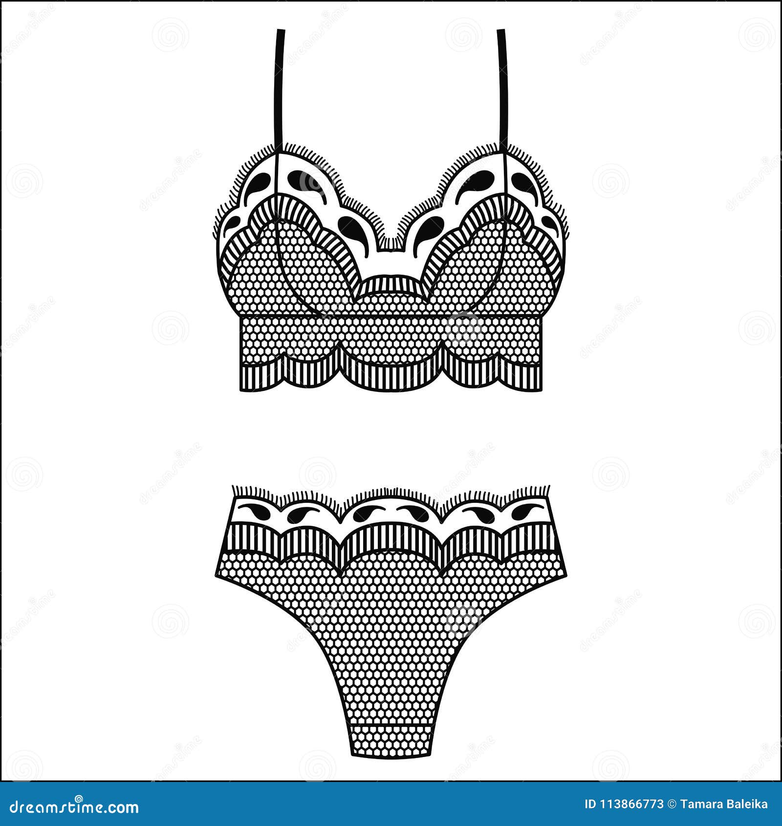 Hand Drawn Lingerie. Panty and Bra Set Stock Vector - Illustration of ...