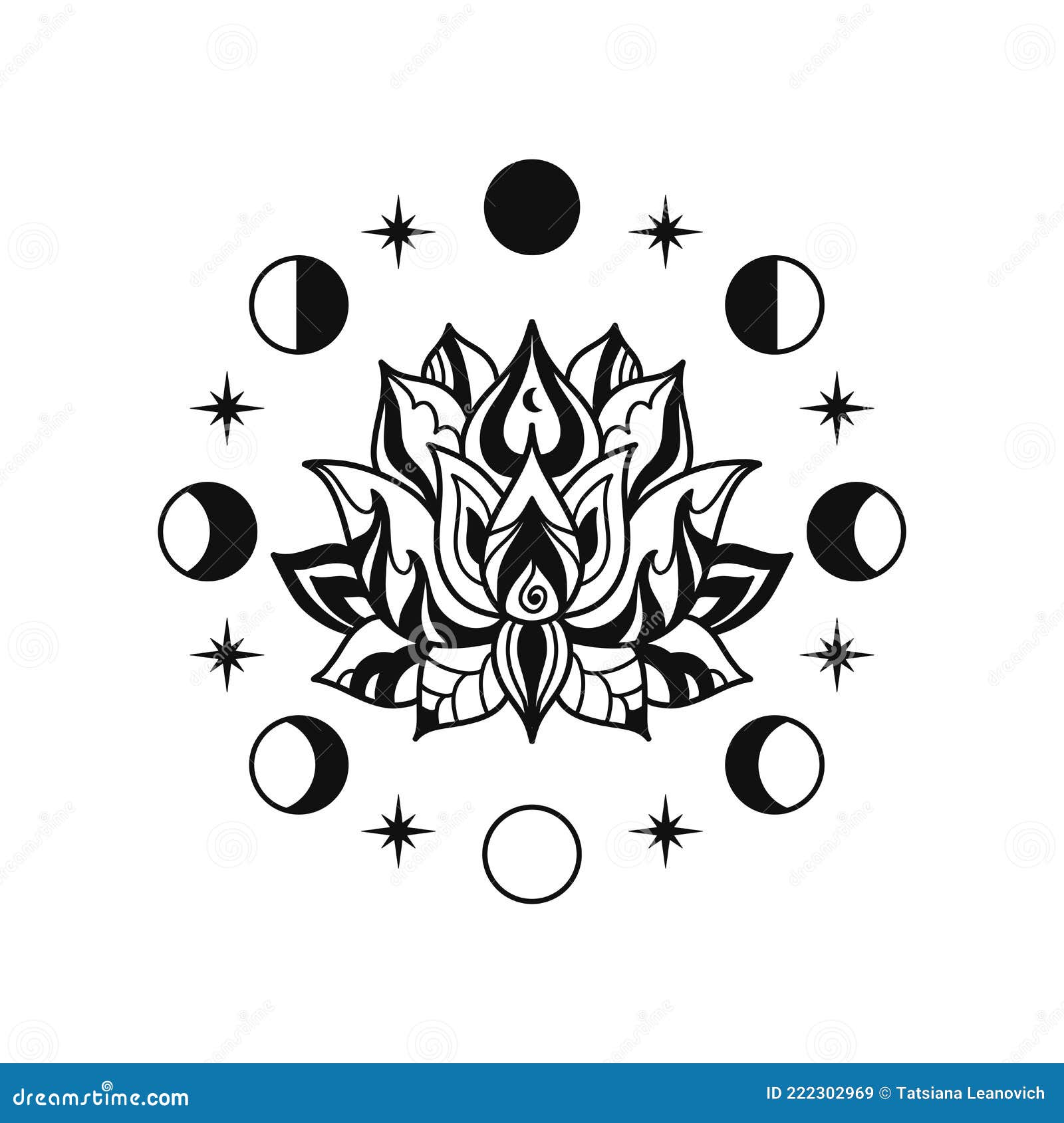Hand Drawn Lotus Flower and Moon Phases Stock Vector - Illustration of geometry, ornate: 222302969 Hand Drawn Lotus Flower and Moon Phases Stock Vector - Illustration of geometry, ornate: 222302969