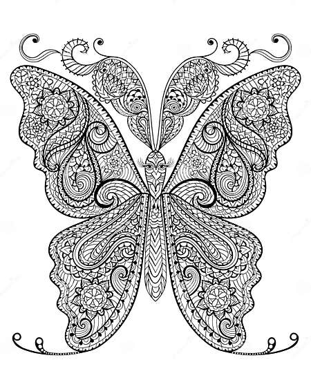 Hand Drawn Magic Butterfly for Adult Anti Stress Coloring Page Stock ...