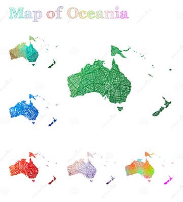 Hand-drawn map of Oceania. stock vector. Illustration of explore