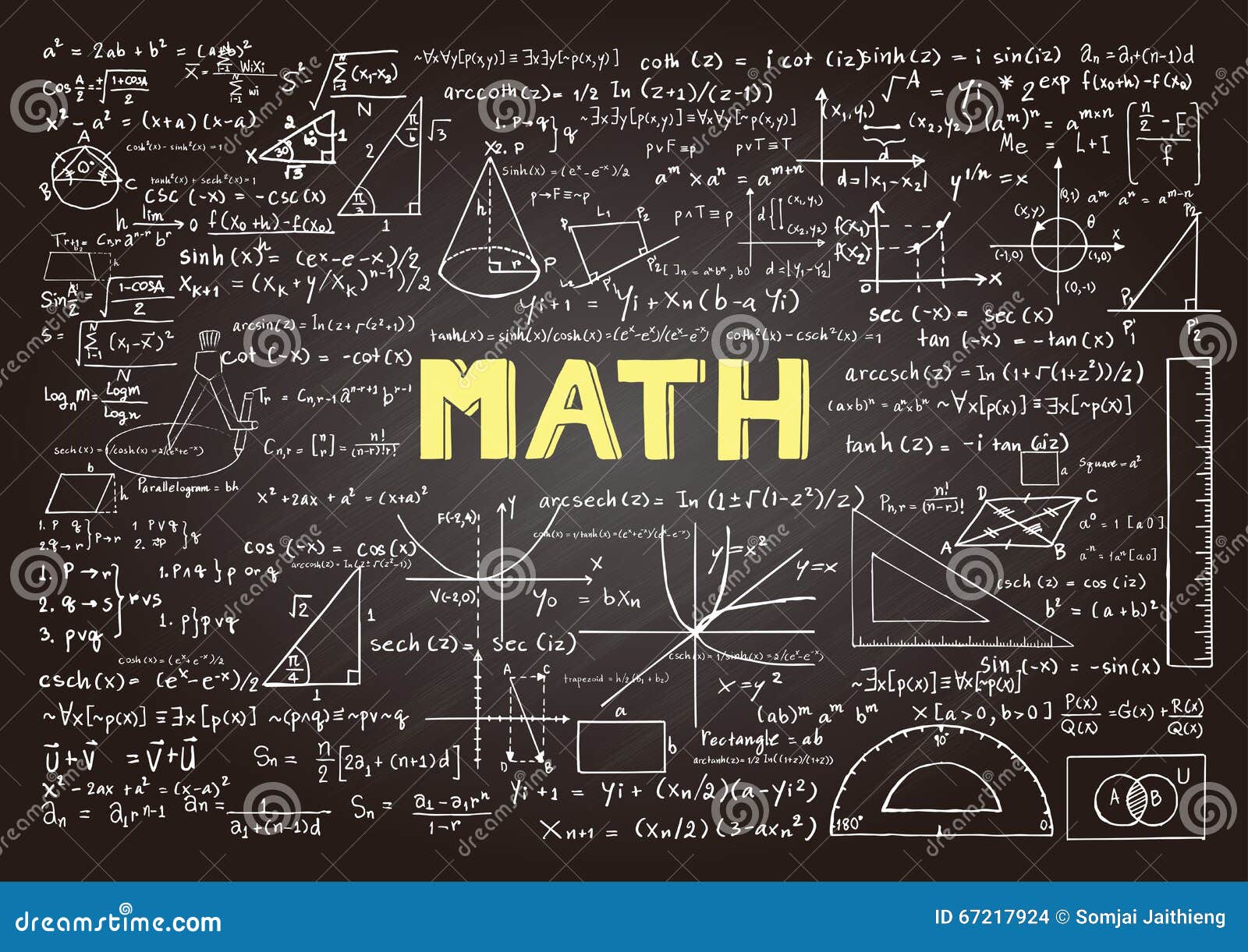 hand drawn mathematics formulas chalkboard background banner book cover etc education industry 67217924