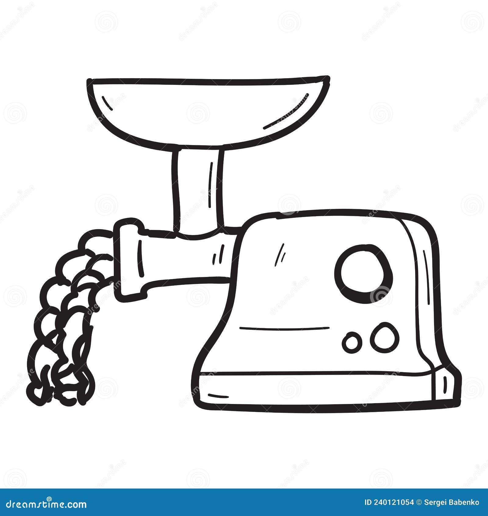 Hand Drawn Meat Grinder Icon in Doodle Style Isolated Stock Vector