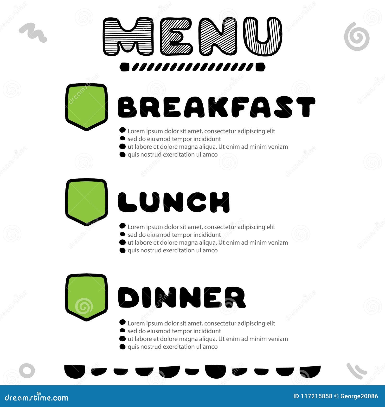 Hand Drawn Menu for Cafe with Breakfast, Lunch, Dinner With Regard To Breakfast Lunch Dinner Menu Template