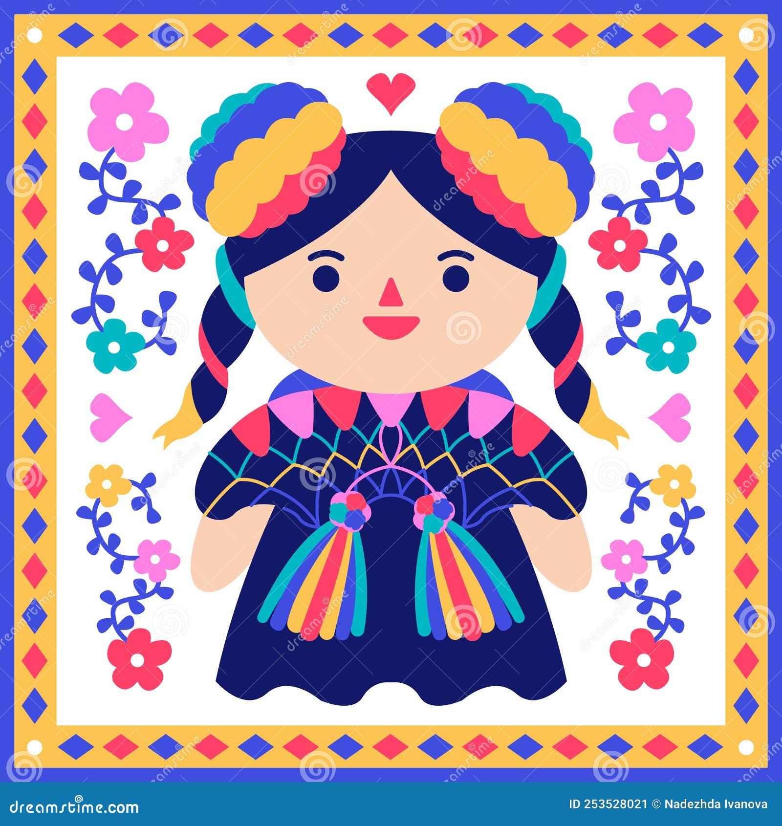 Hand Drawn Mexican Doll Illustration Vector Illustration. Stock Vector ...