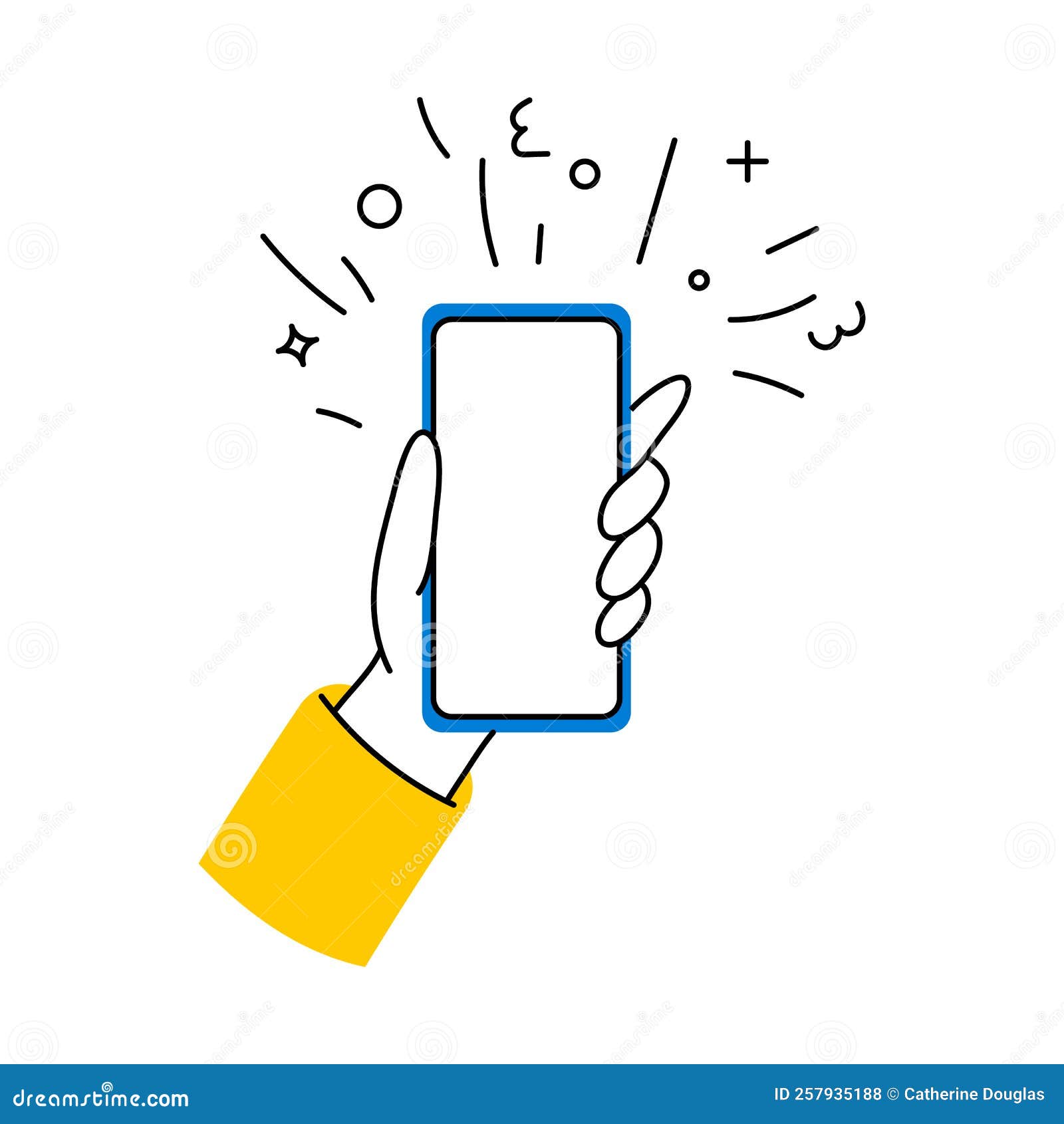 Hand Drawn Mockup Used Mobile Phone Touch Screen Gesture Mockup. Stock