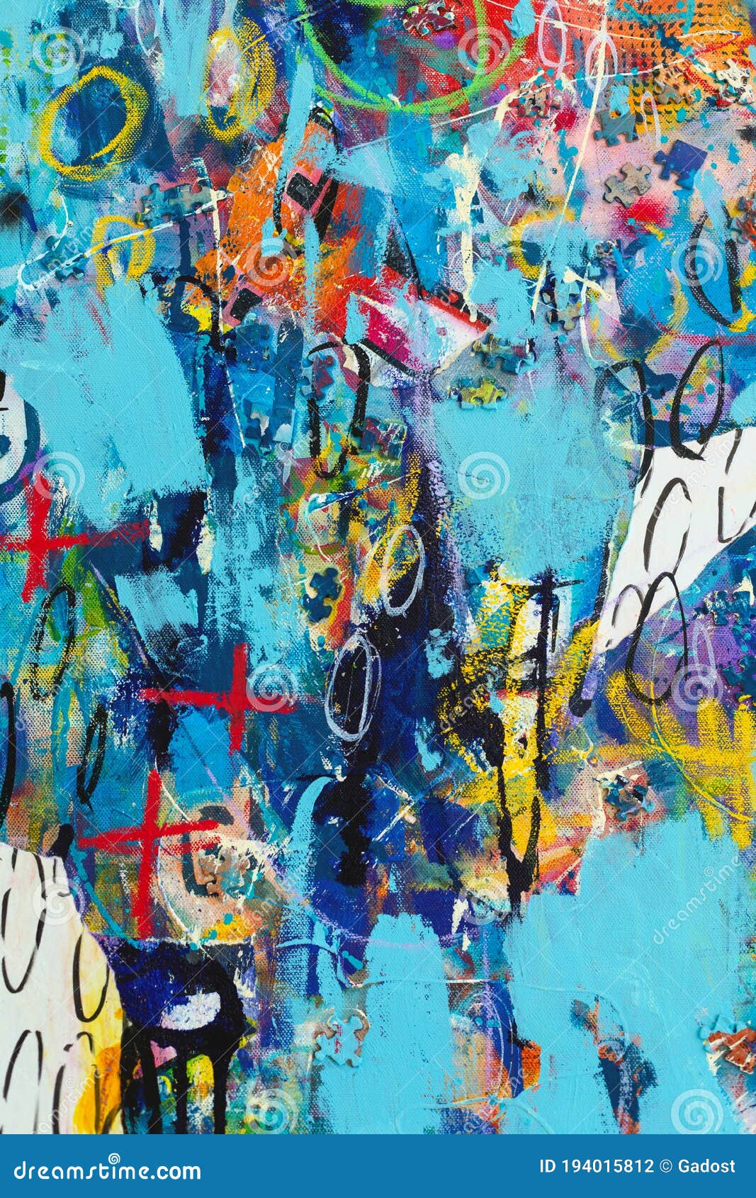 hand drawn modern multi colored mixed media art canvas