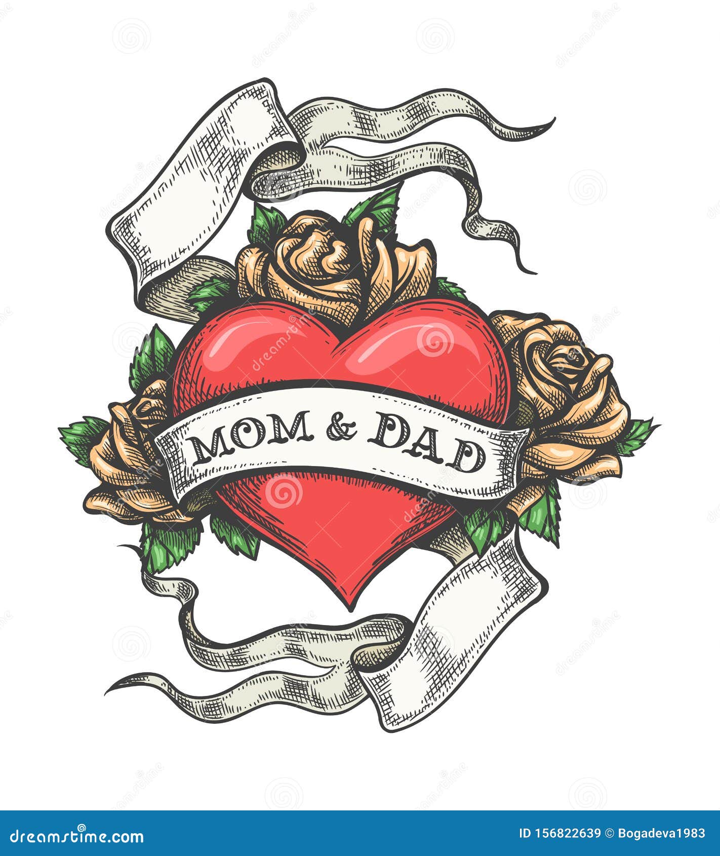 Download Hand Drawn Mom And Dad Tattoo. Vector Illustration Stock ...