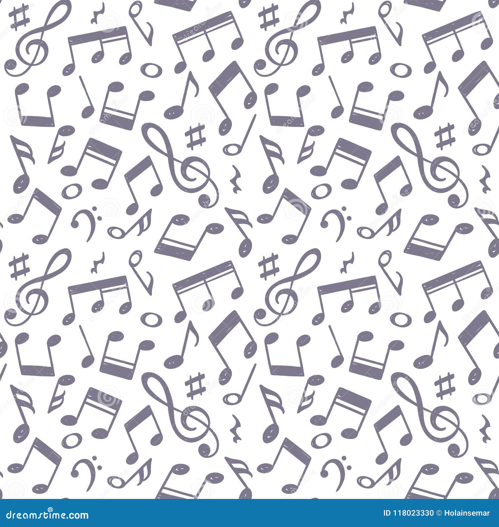 Hand Drawn Music Notes Seamless Pattern Stock Vector - Illustration of ...