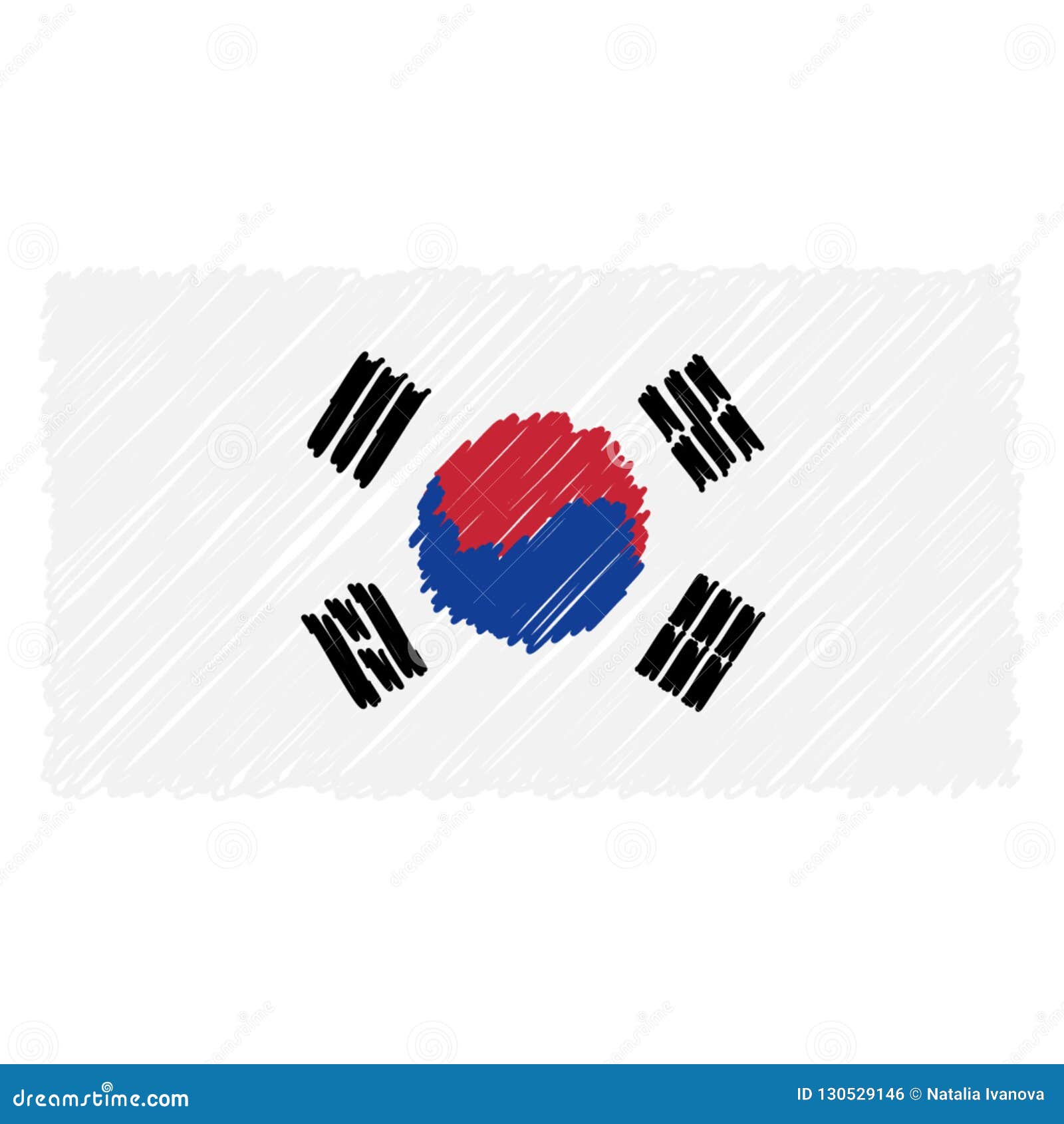 hand drawn national flag of south corea  on a white background.  sketch style .