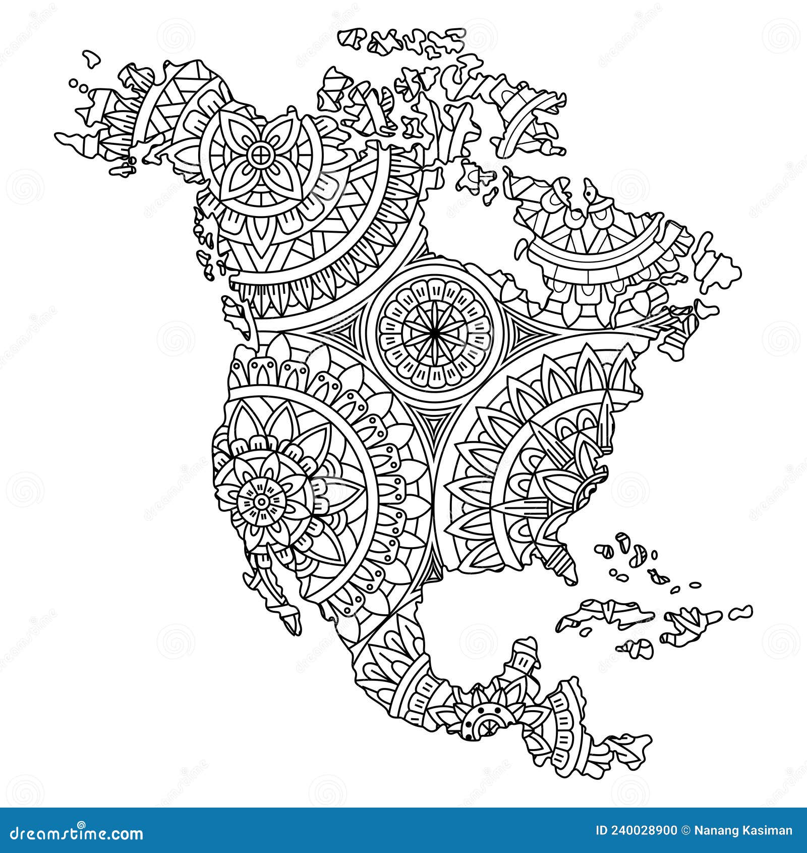 Hand Drawn of North America Map in Mandala Style Stock Vector Illustration of countries
