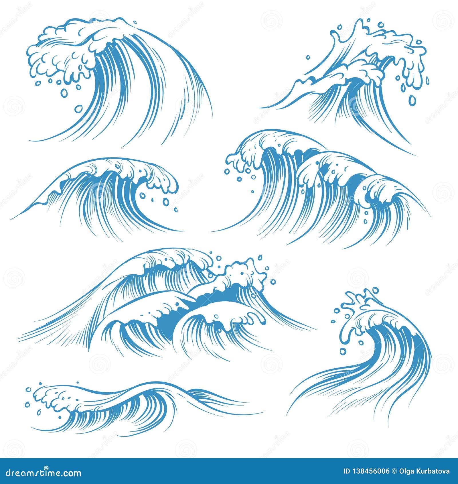 Vintage sea waves vector set in hand drawn, sketch, doodle style. Wave  water ocean, drawing swirl waves. Vector illustration Stock Vector Image &  Art - Alamy