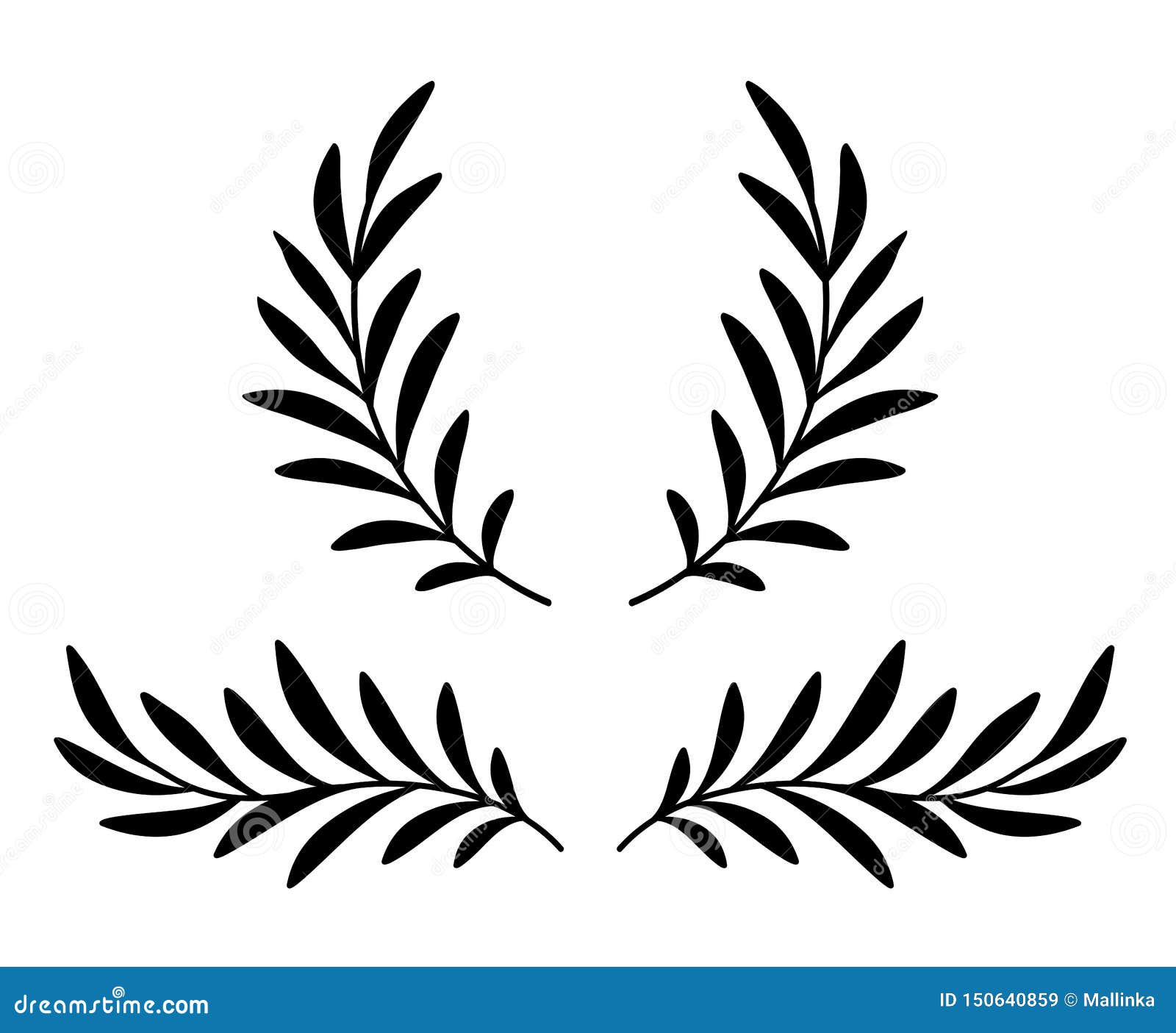 Hand Drawn Olive Branches with Leaves and Wreath Stock Vector