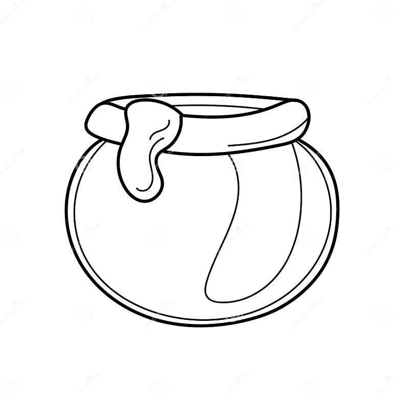 Hand Drawn Outline Honey Pot, Vector for Coloring Page in Cartoon Style