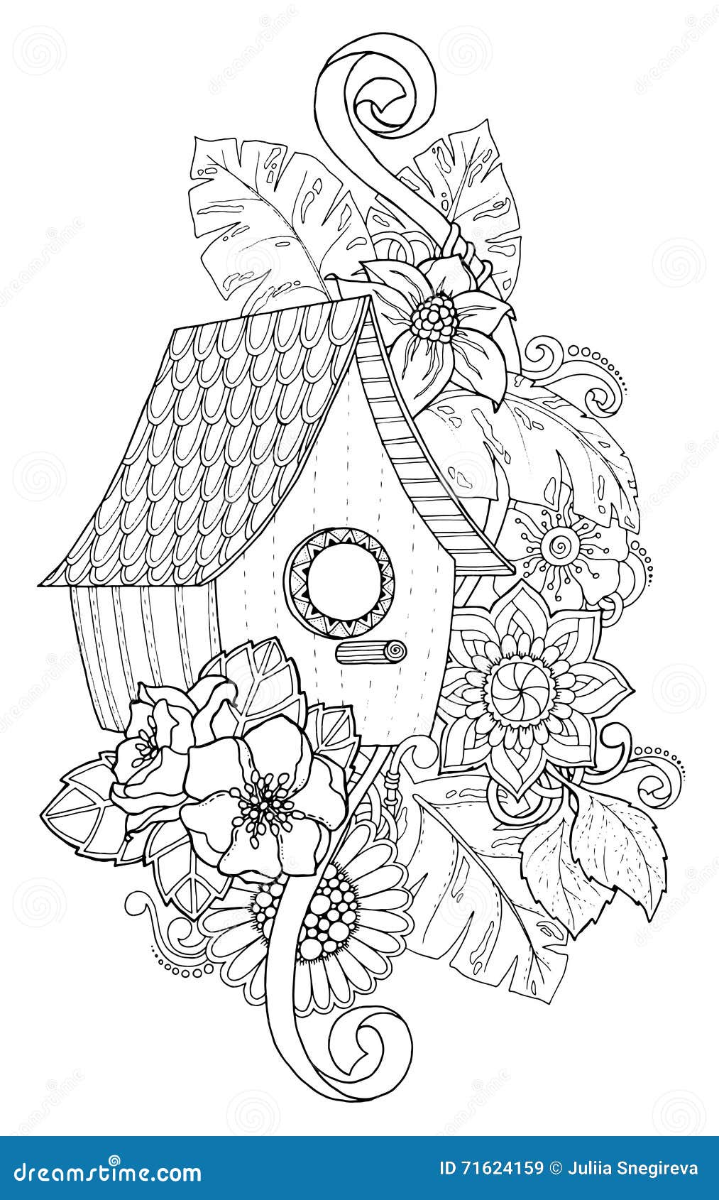 hand drawn outline nesting box decorated with floral ornament.