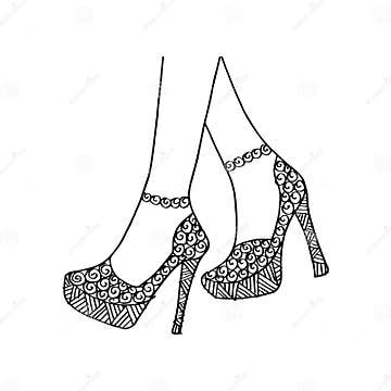 Hand Drawn Outline Ornamental High Heels and Legs Stock Illustration ...