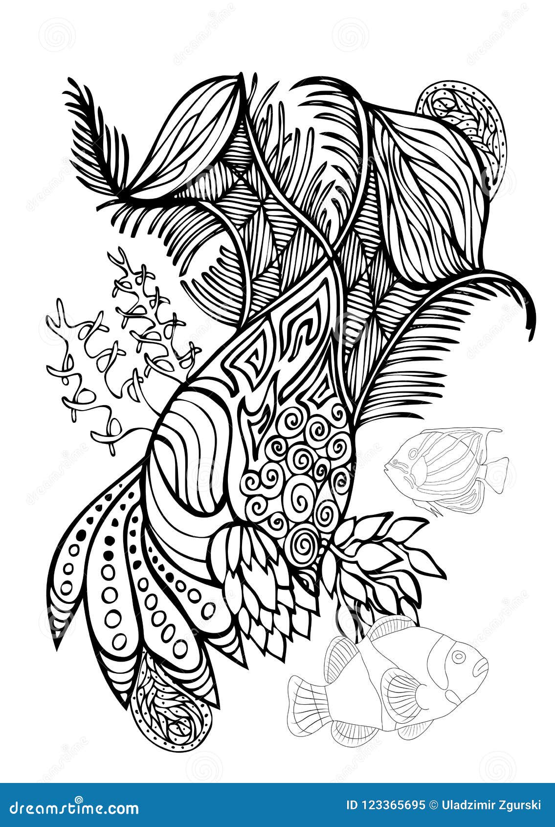 Hand Drawn Page in Zendoodle Style for Adult Coloring Book. Abst Stock