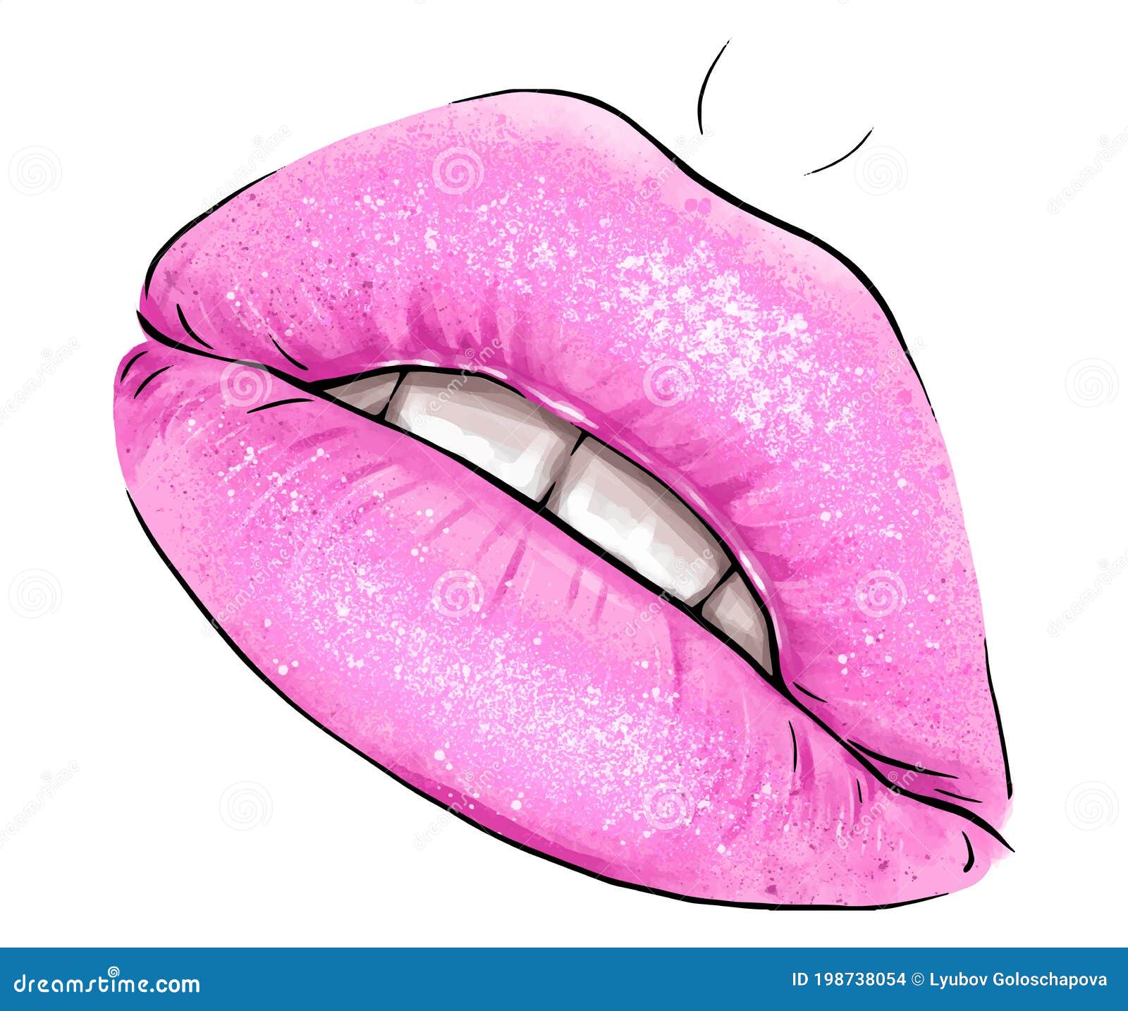 Hand Drawn Parted Lips In Pink Color Vector Parted Lips Pink Lip Color Gloss With Teeth Stock